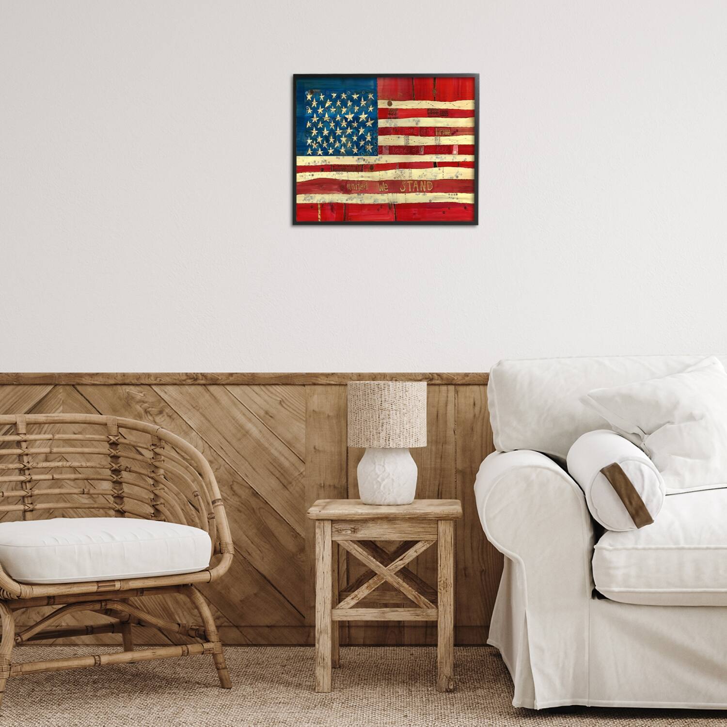 Stupell Industries United We Stand Independence Day Festive American Flag Framed Giclee Art