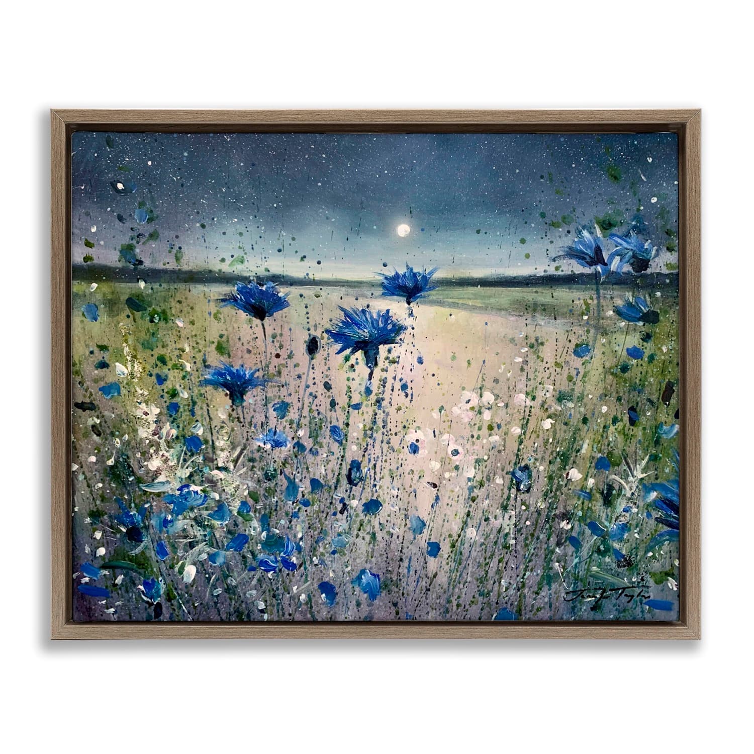 Stupell Industries Moon over Blooming Flowers Floater Framed Art