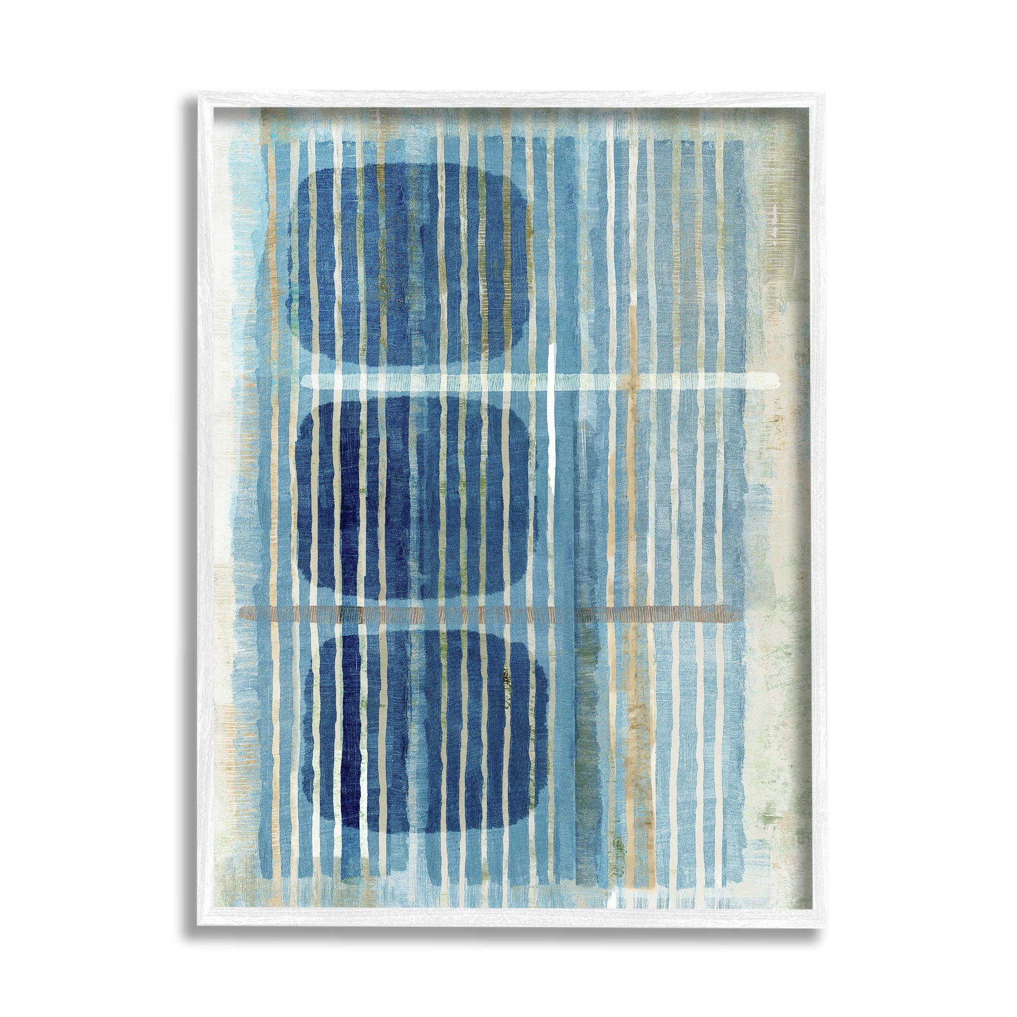 Stupell Industries Retro Mod Shapes Blue Beige Stripes Modern Painting Framed Wall Art