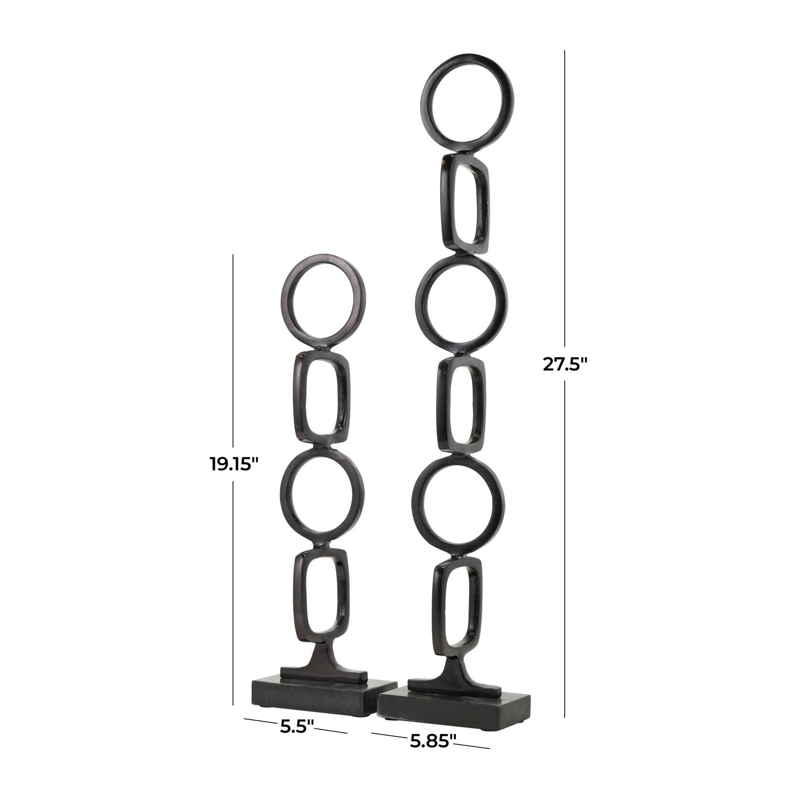 Aluminum Abstract Stacked Geometric Rings Sculpture with Marble Base Set