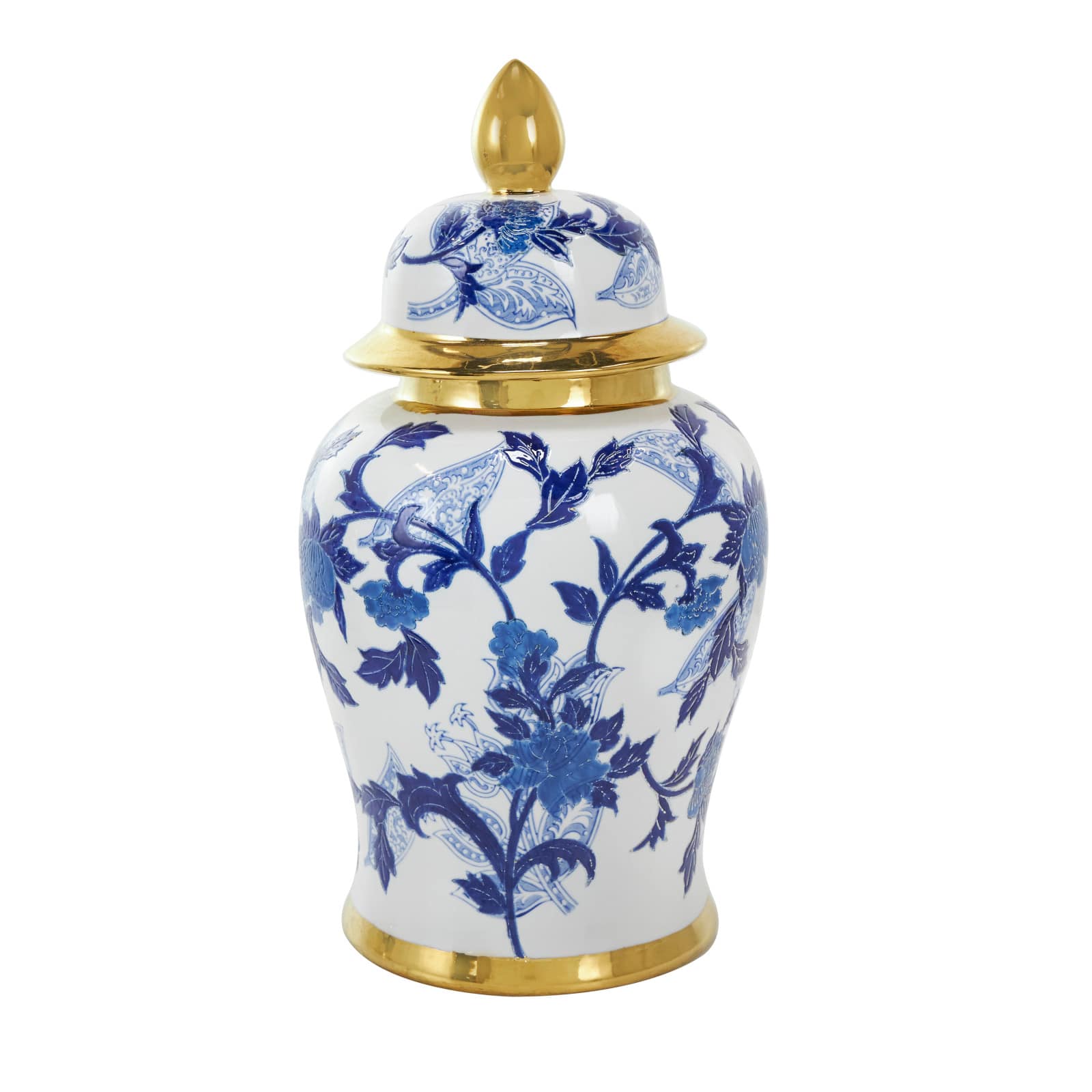 17&#x22; Blue Ceramic Floral Decorative Jar