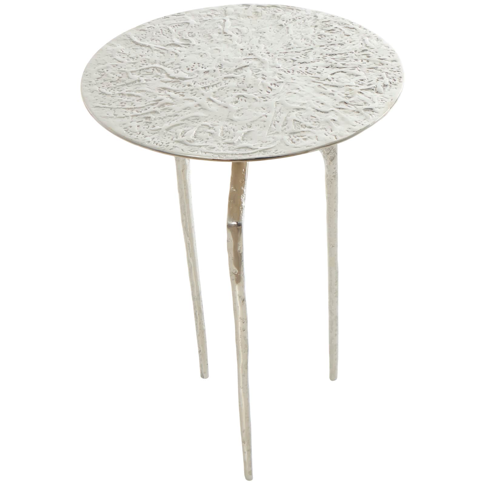 Silver Aluminum Geometric Slim Textured Accent Table