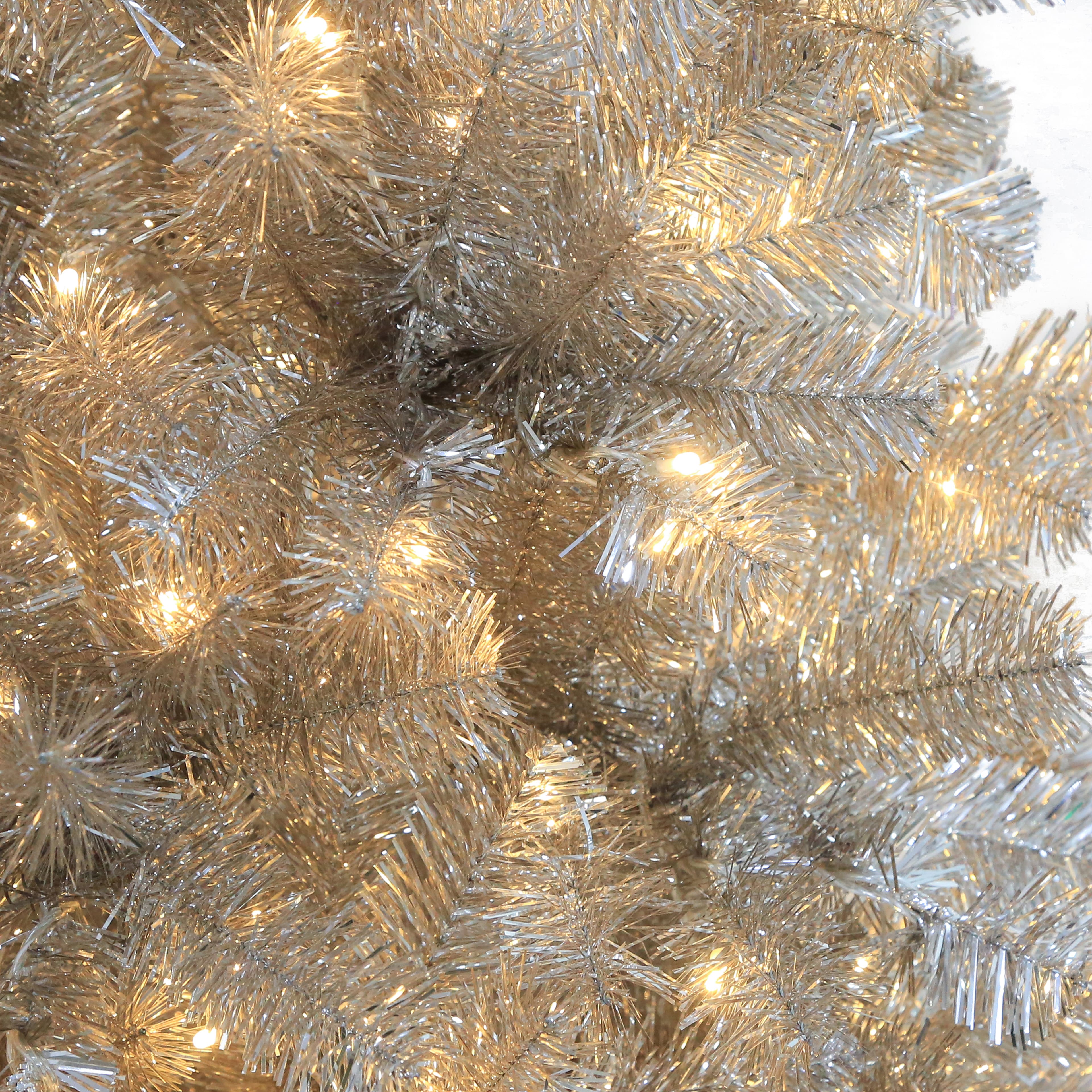 7ft. Pre-Lit Champagne Tinsel Artificial Christmas Tree, Warm White LED Lights by Ashland&#xAE;
