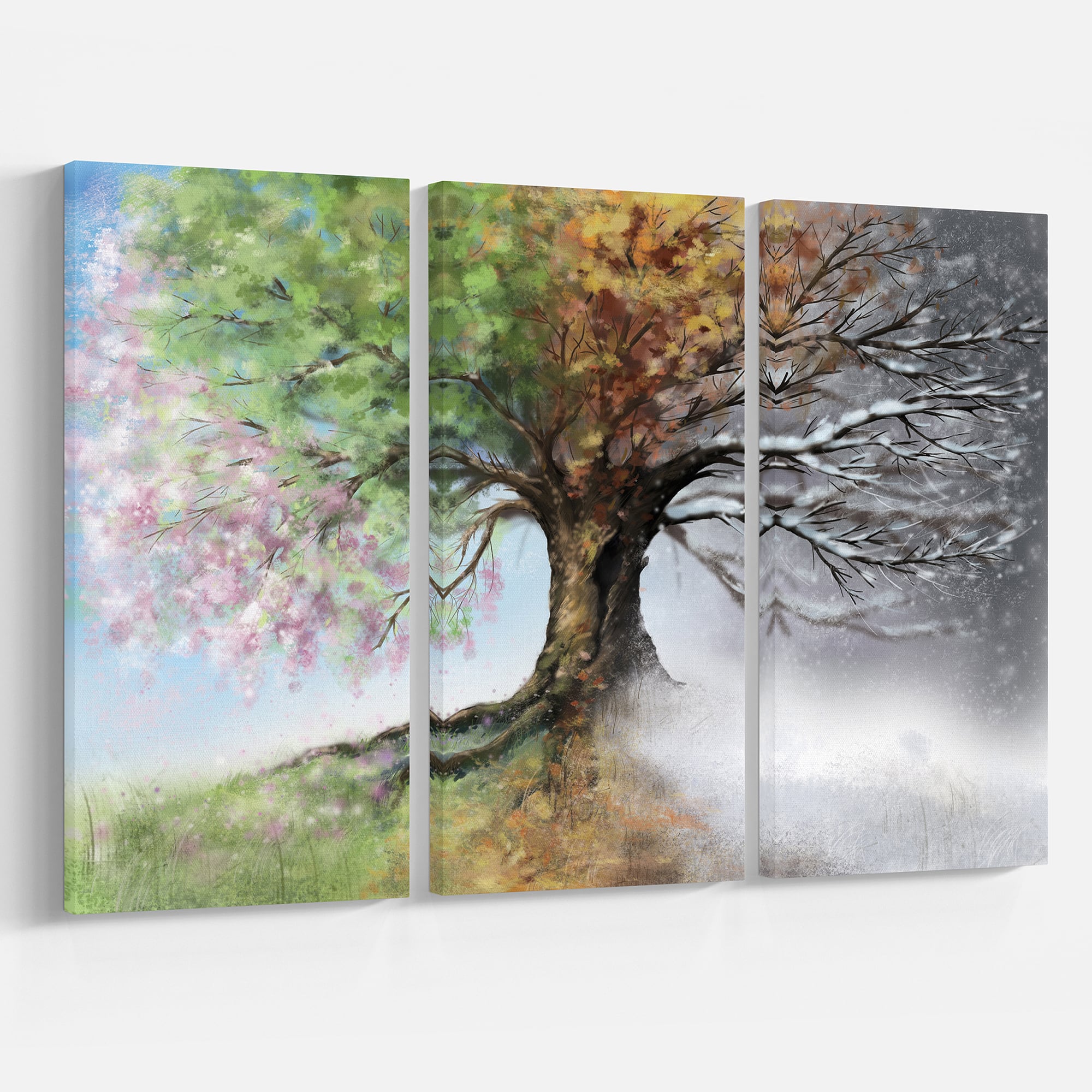 Designart - Tree with Four Seasons - Tree Painting Canvas Art Print