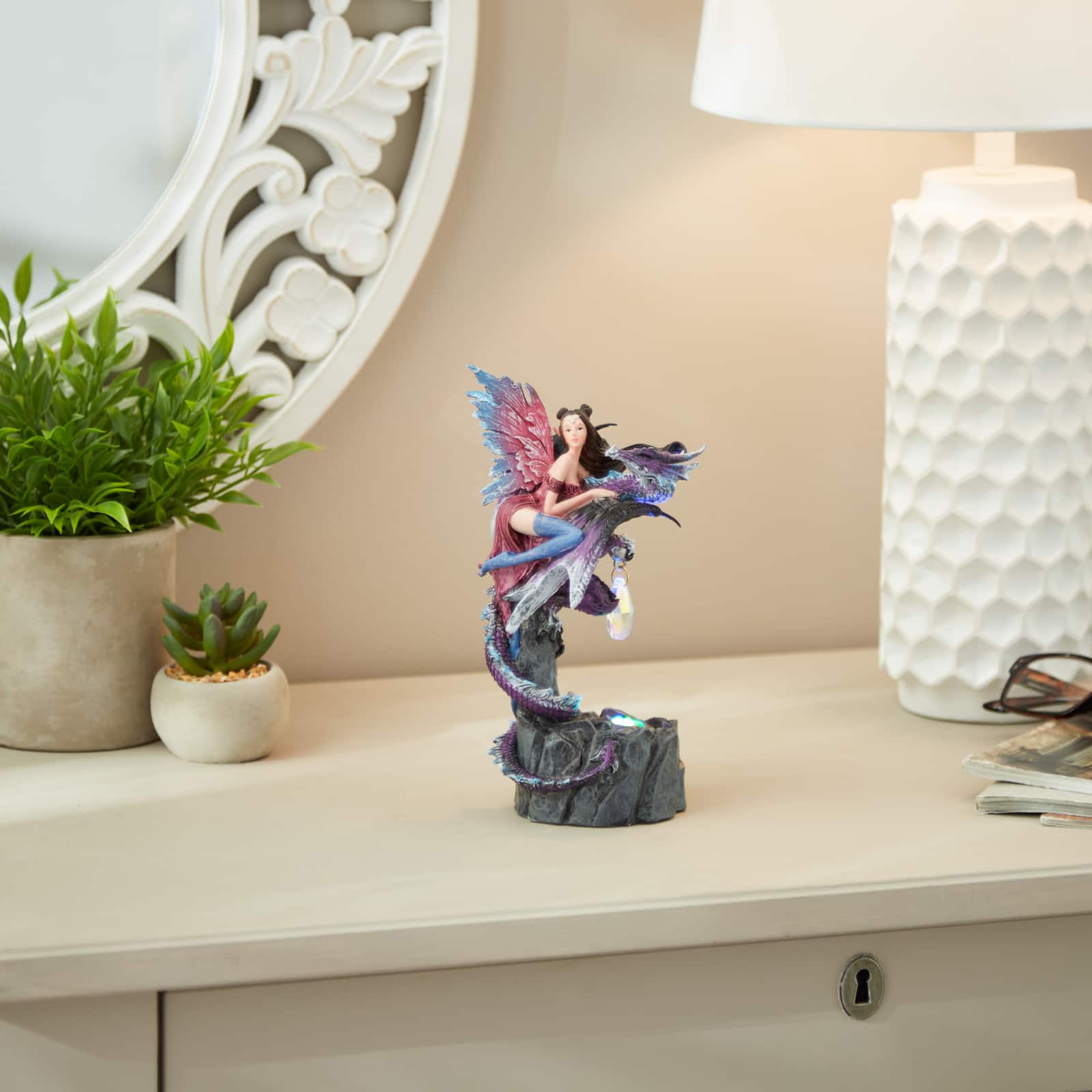 Light Up Dark Fairy and Dragon Figurine 4.5" x 4" x 7.75"