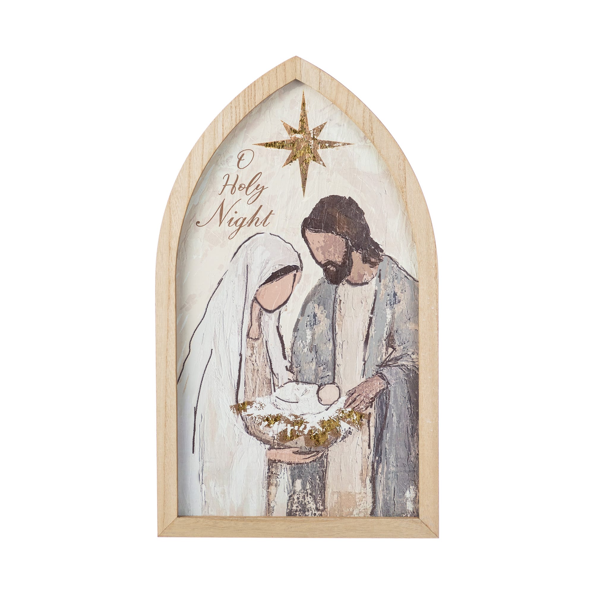 Glitzhome&#xAE; 19.75&#x22; Wooden Gold Foil Nativity Scene Wall Decor