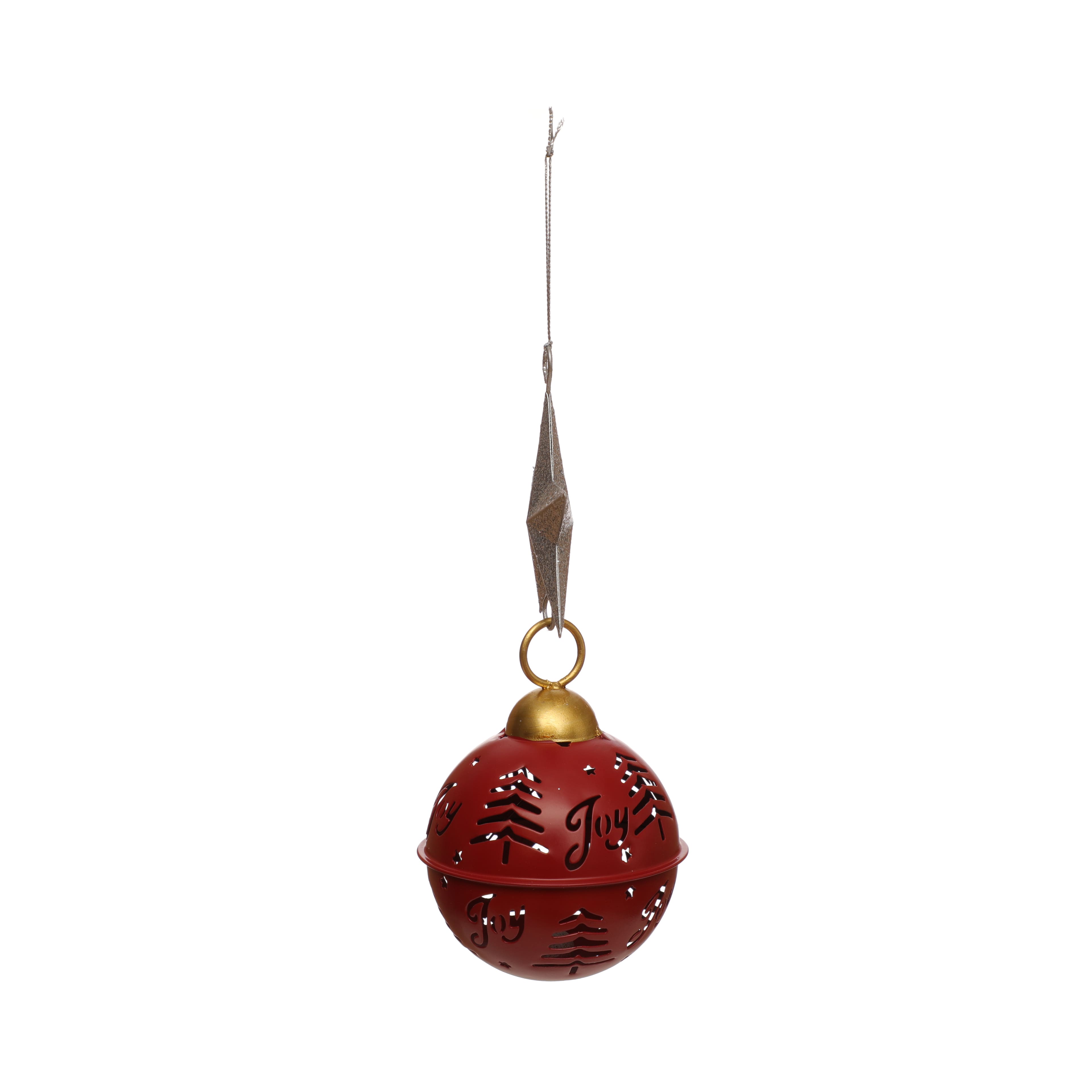 8&#x22; Red Jingle Bell &#x26; Silver Glitter Star Metal Ornament by Ashland&#xAE;