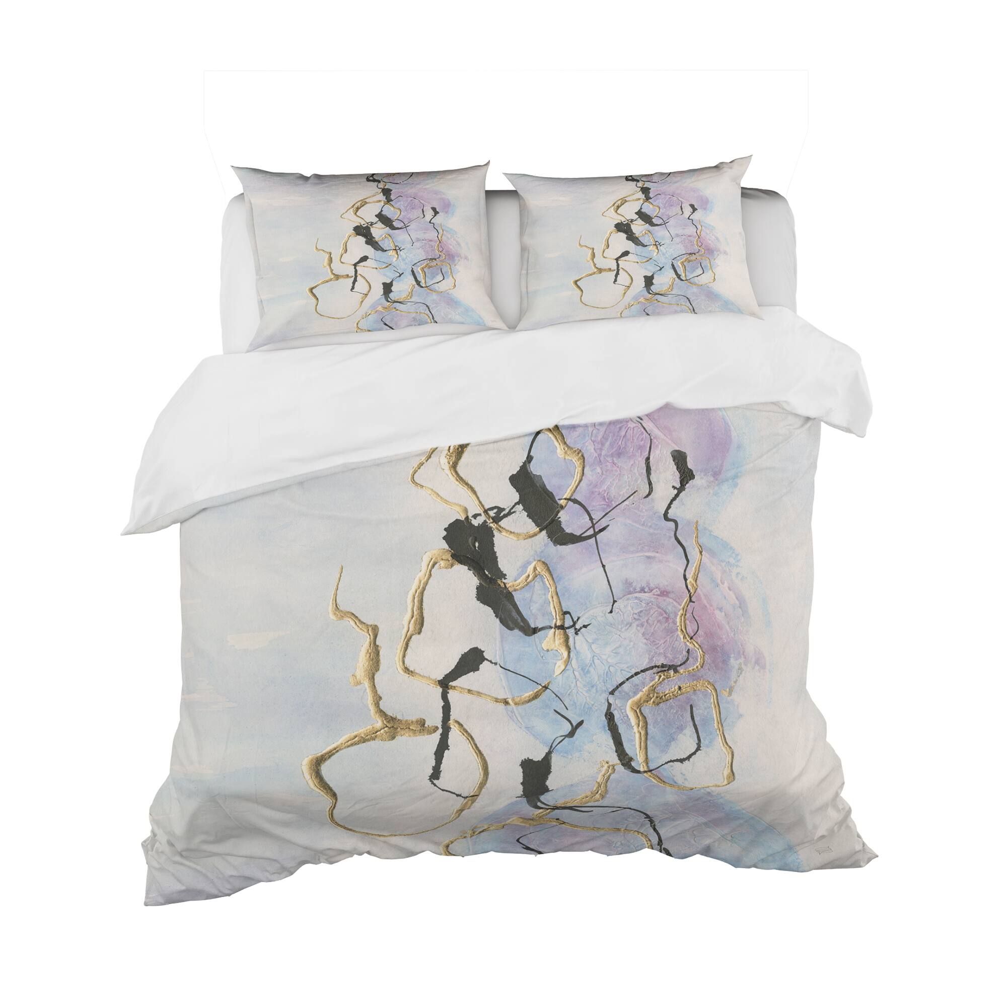 Designart &#x27;Gold Lines on Pastel I&#x27; Geometric Bedding Set - Duvet Cover &#x26; Shams