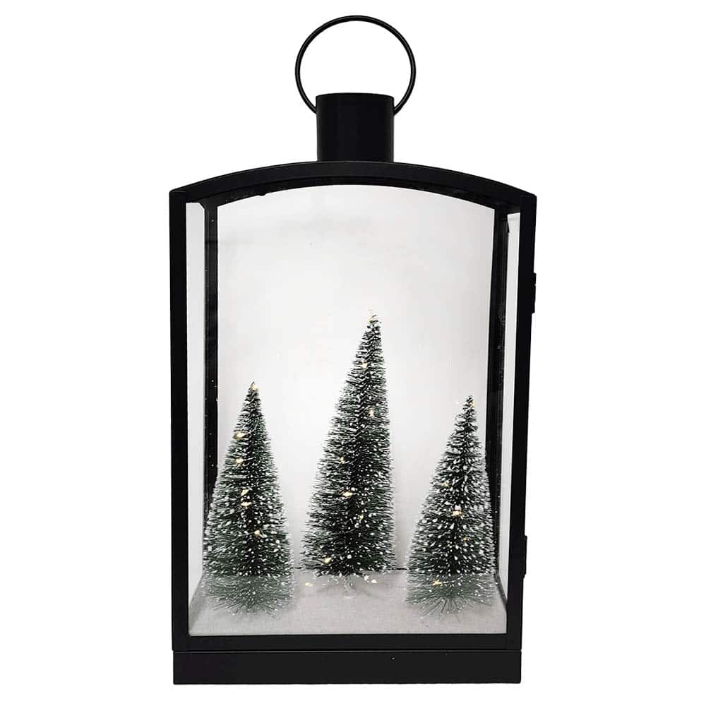 Black Snowy Trees LED Lighted Lantern by Ashland®