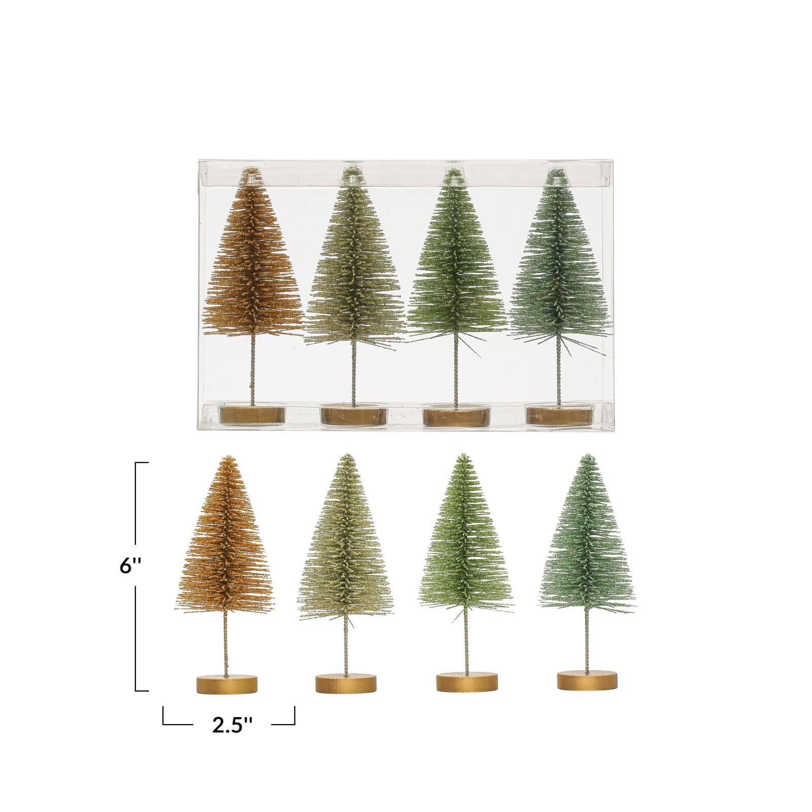 Hello Honey® 6" Metallic Plastic Bottle Brush Tree Set with Wood Bases