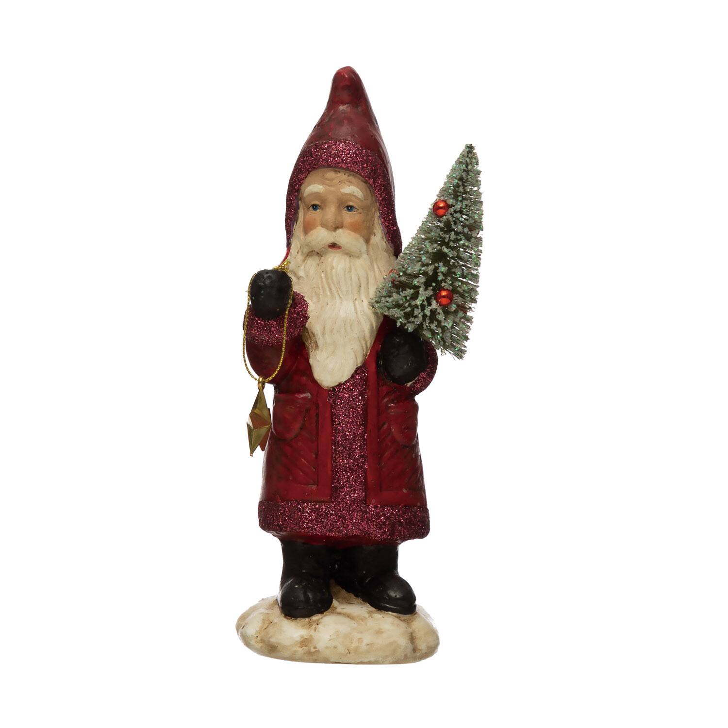 Hello Honey® 8" Recycled Paper Mache Red Santa with Bottle Brush Tree