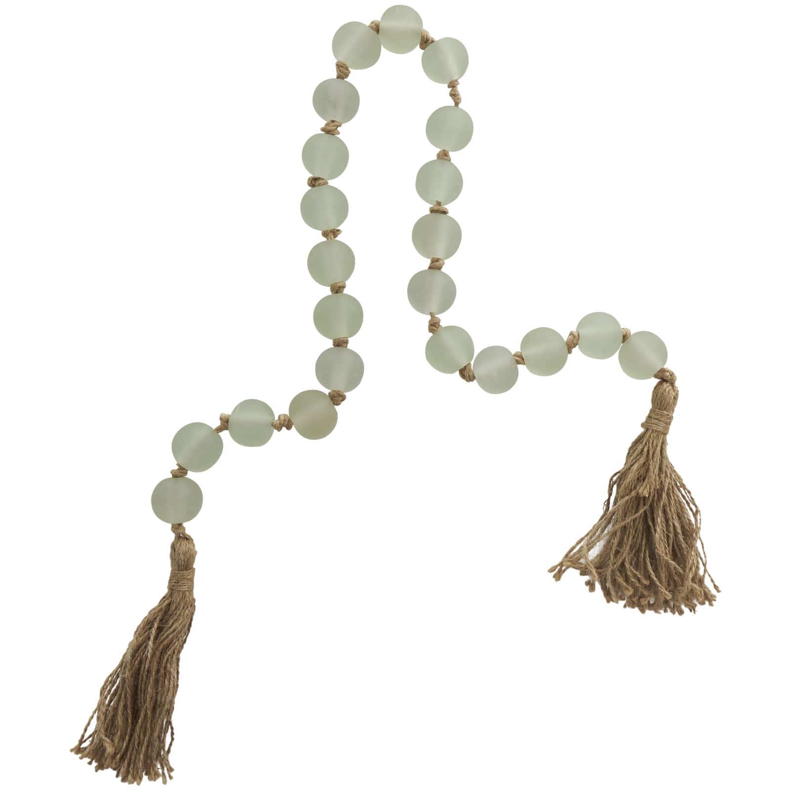 45&#x22; Handmade Round Frosted Glass Bead Garland with Tassels &#x26; Knotted Jute