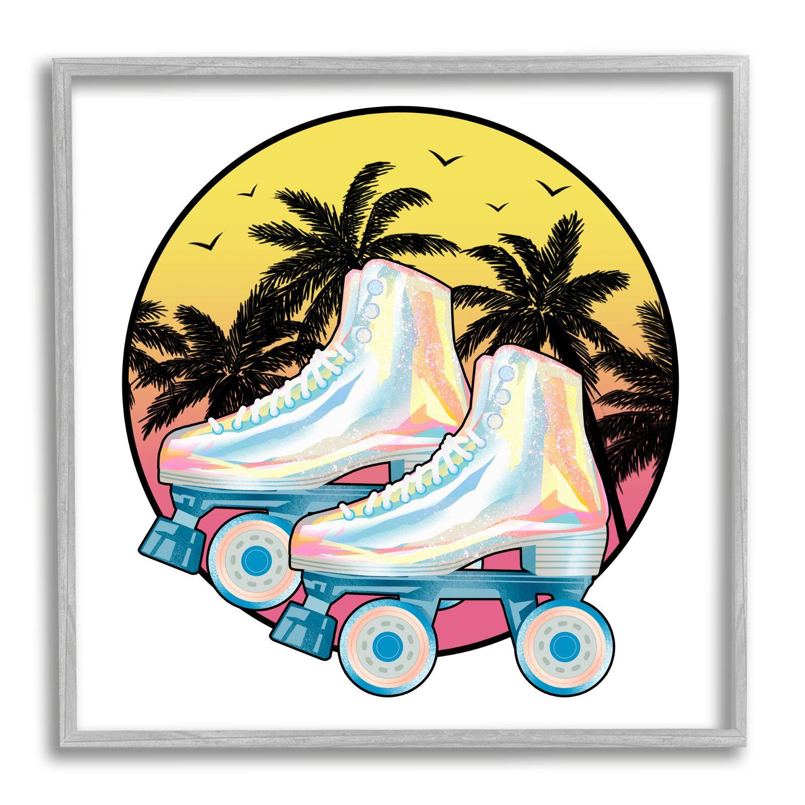 Stupell Industries Retro Tropical Summer Sky Vintage Roller Skating Derby Framed Wall Art