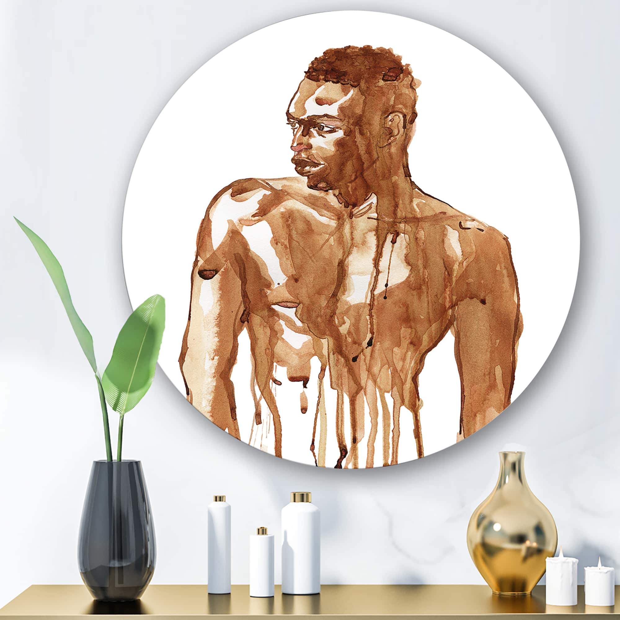 Designart - Handsome African Man Portrait On White II - Modern Metal Circle Wall Art