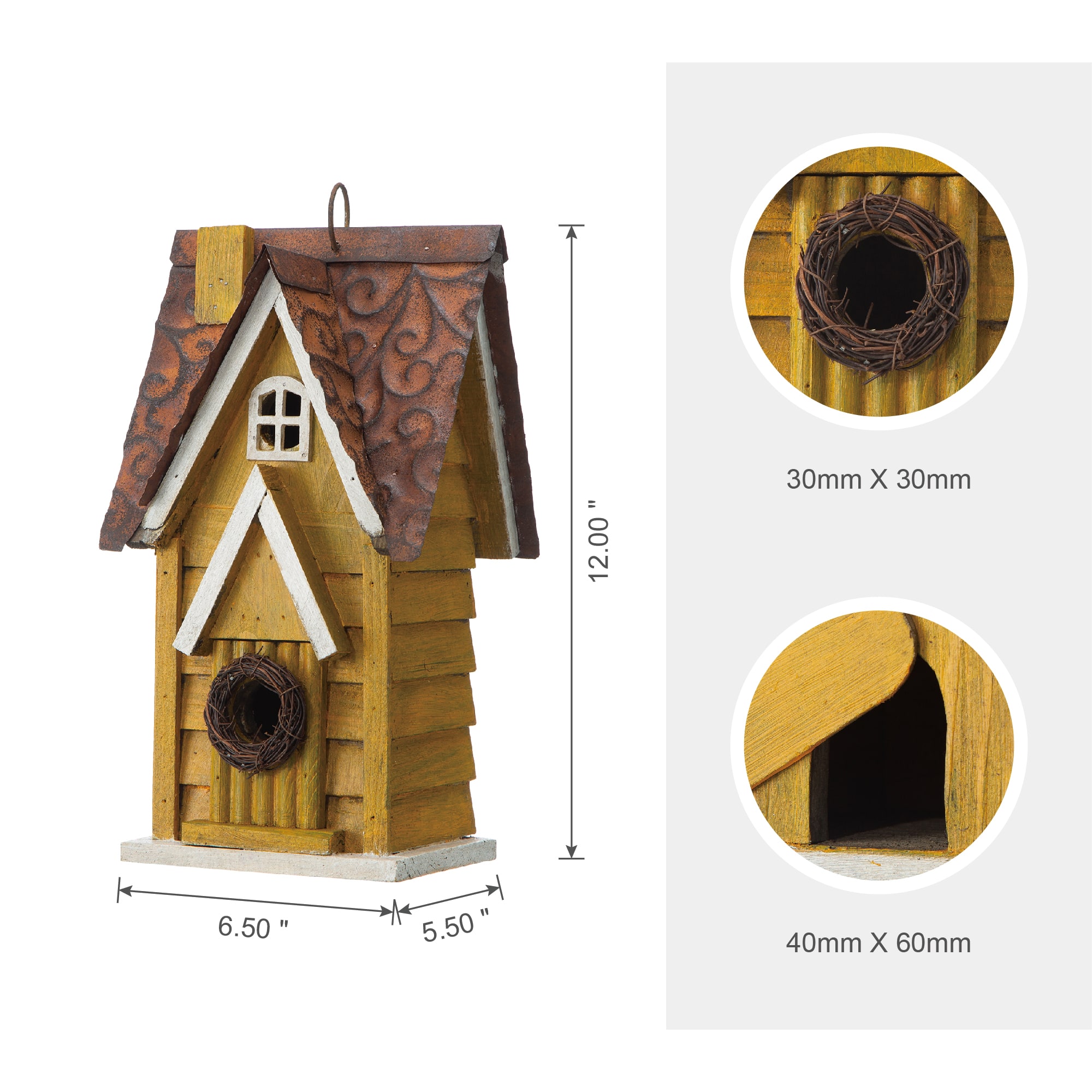 Glitzhome&#xAE; 12&#x22; Retro Yellow Distressed Cottage Birdhouse