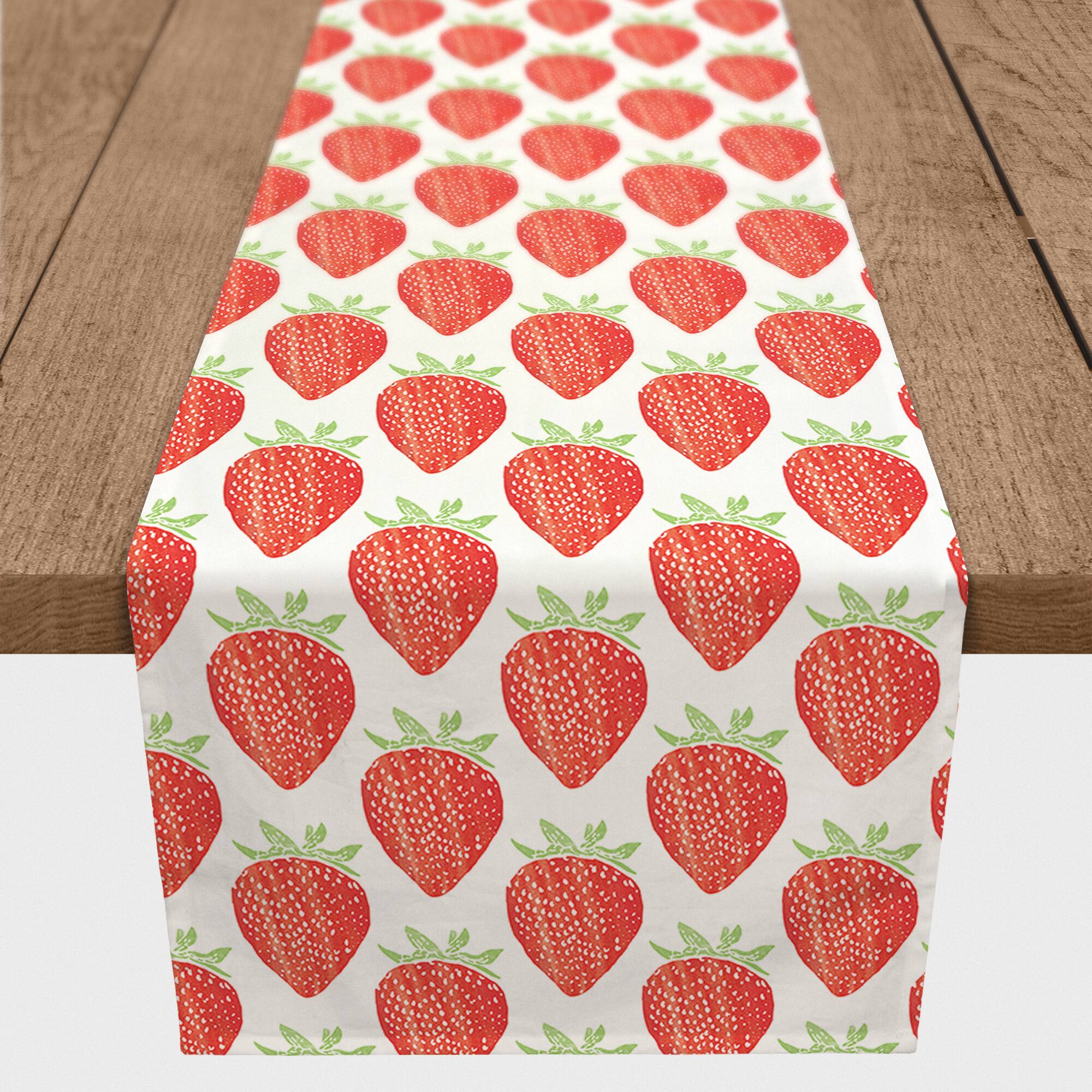 Watercolor Strawberries Indoor/Outdoor Table Runner