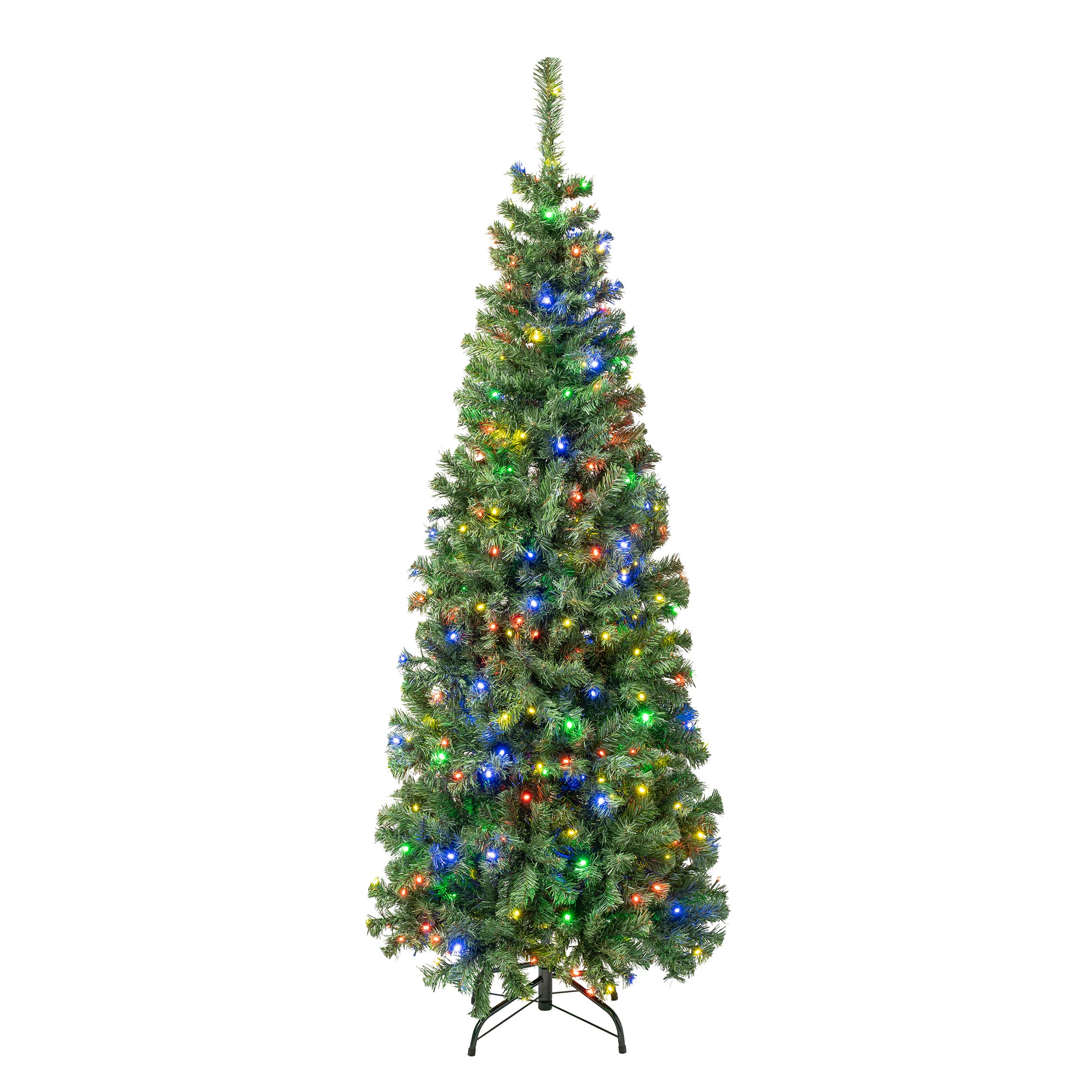 6ft. Pre-Lit Sagamore Slim Artificial Christmas Tree, Multicolor LED Lights