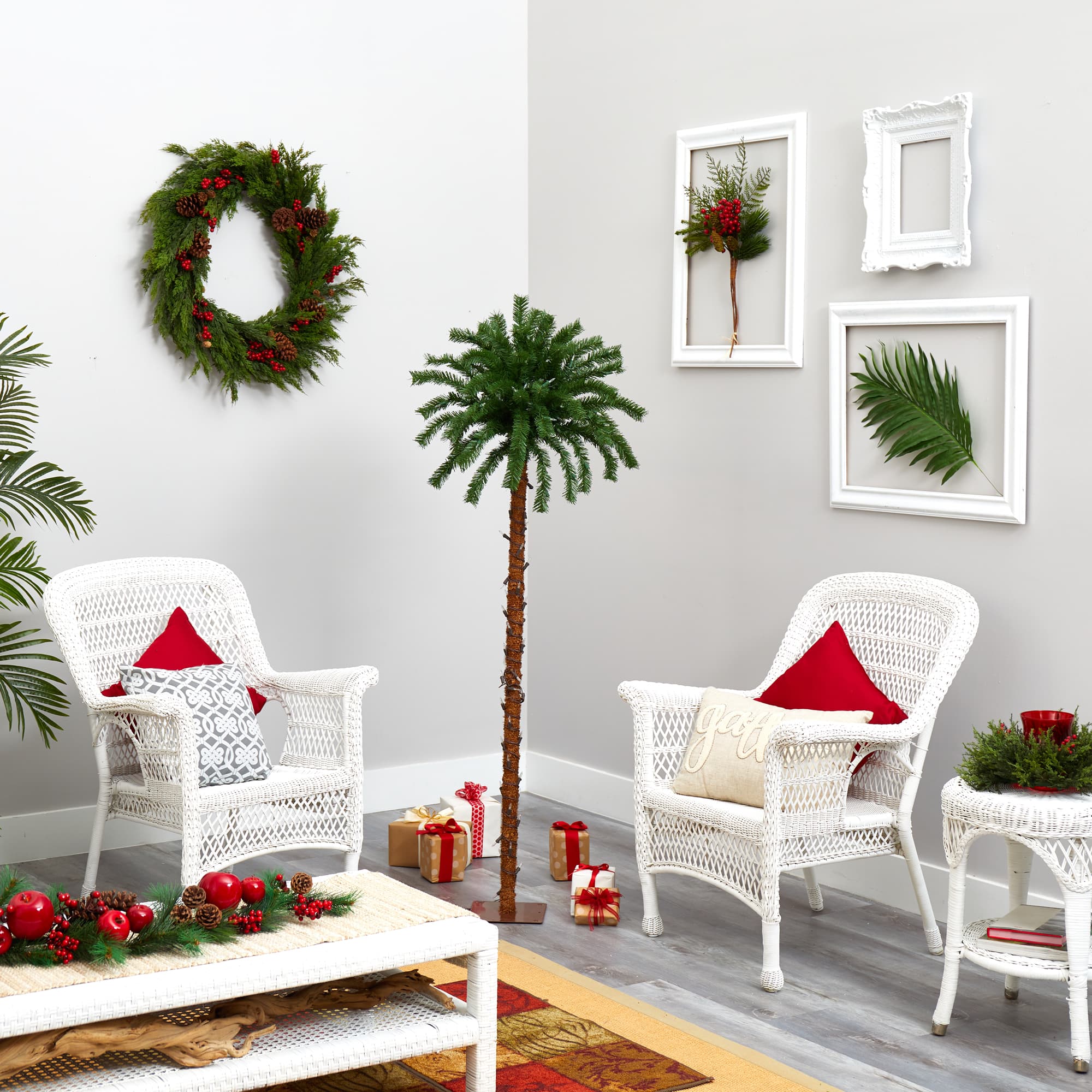 5ft. Pre-Lit Palm Artificial Christmas Tree, Warm White LED Lights