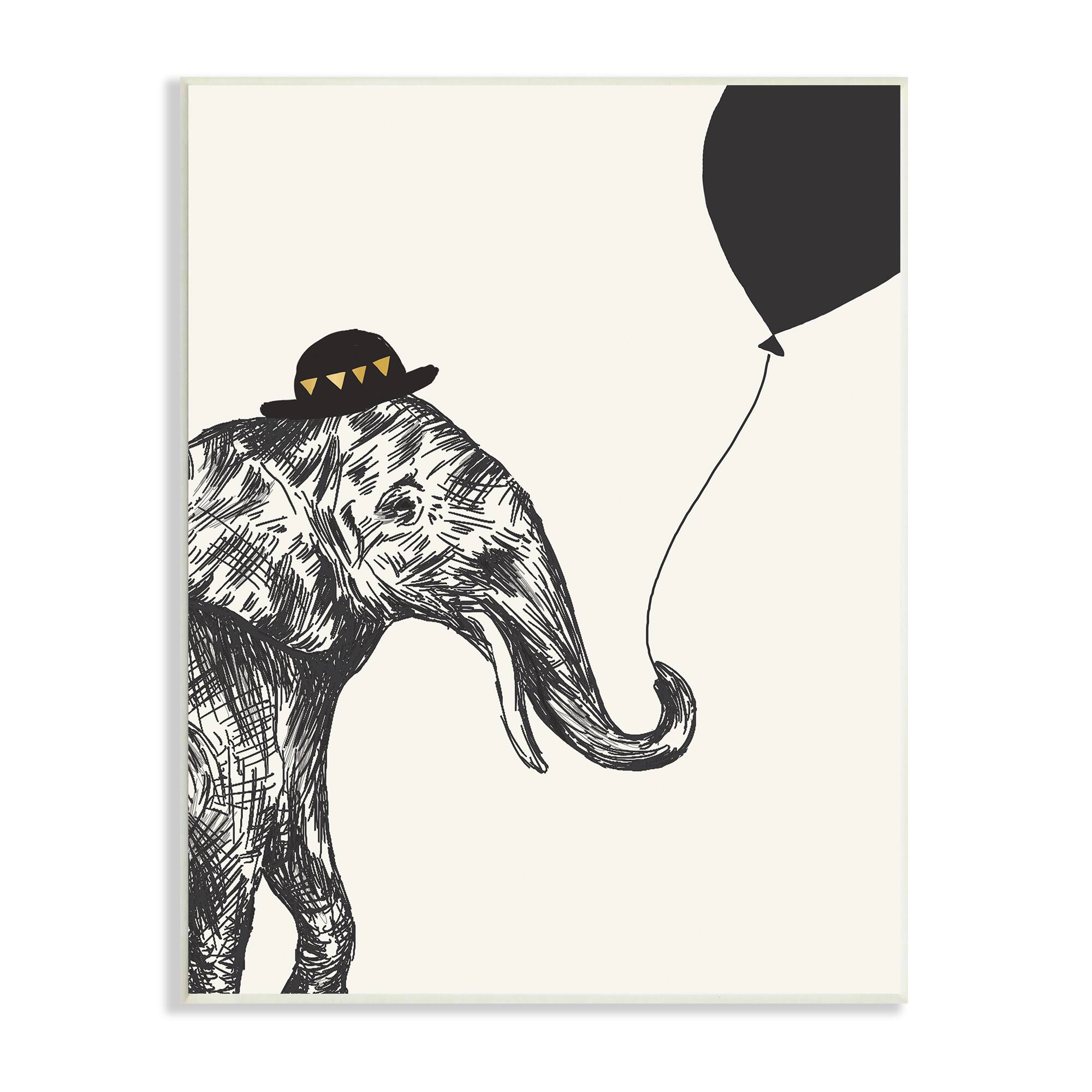Stupell Industries Elephant with Derby Hat Holding Black Balloon Wall Plaque
