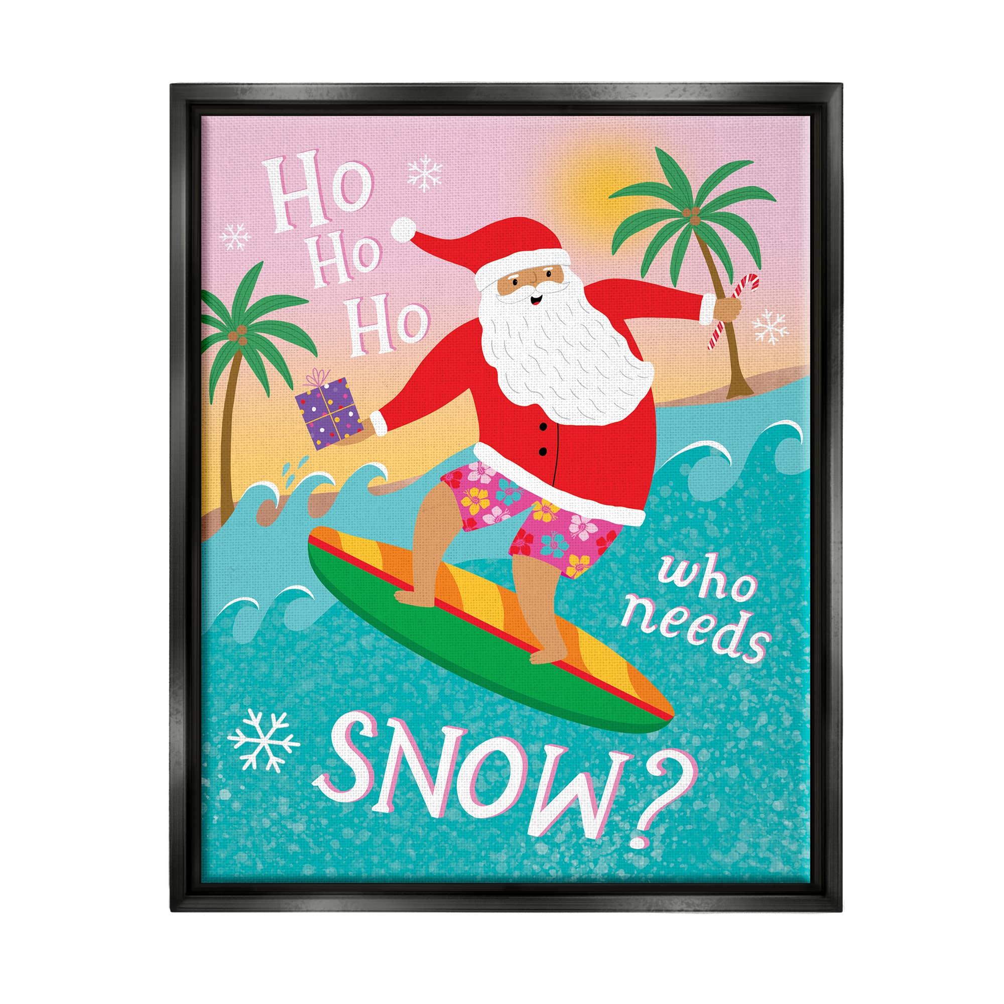 Stupell Industries Who Needs Snow Surfing Santa Framed Floater Canvas Wall Art