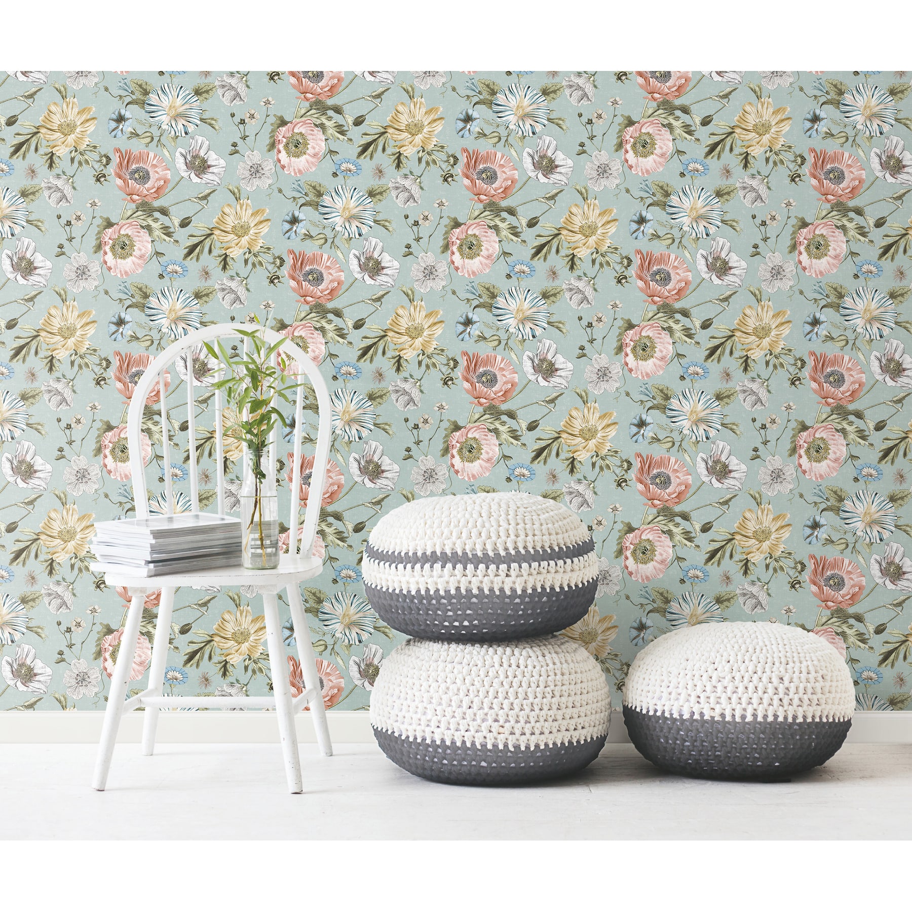 RoomMates Blue Vintage Poppy Peel & Stick Wallpaper