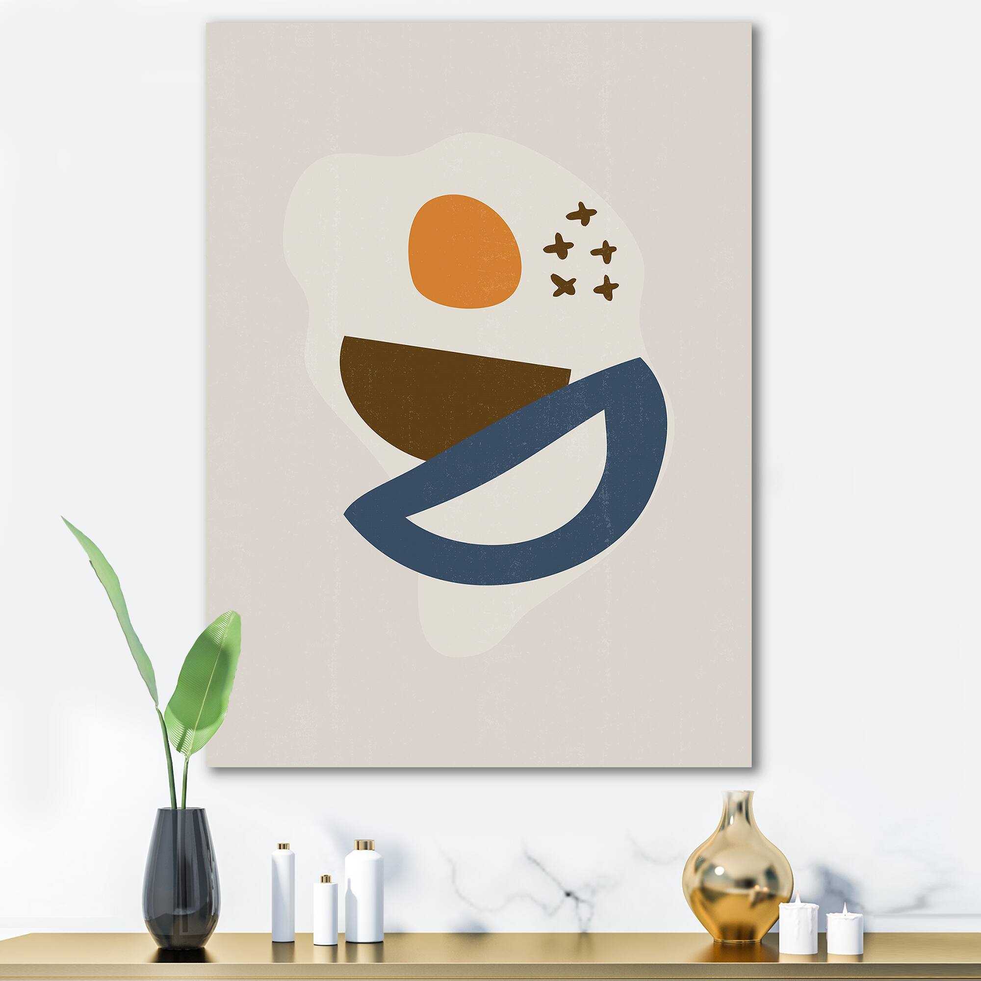 Designart - Abstract Sun Moon Geometric Print I - Modern Canvas Wall Art Print