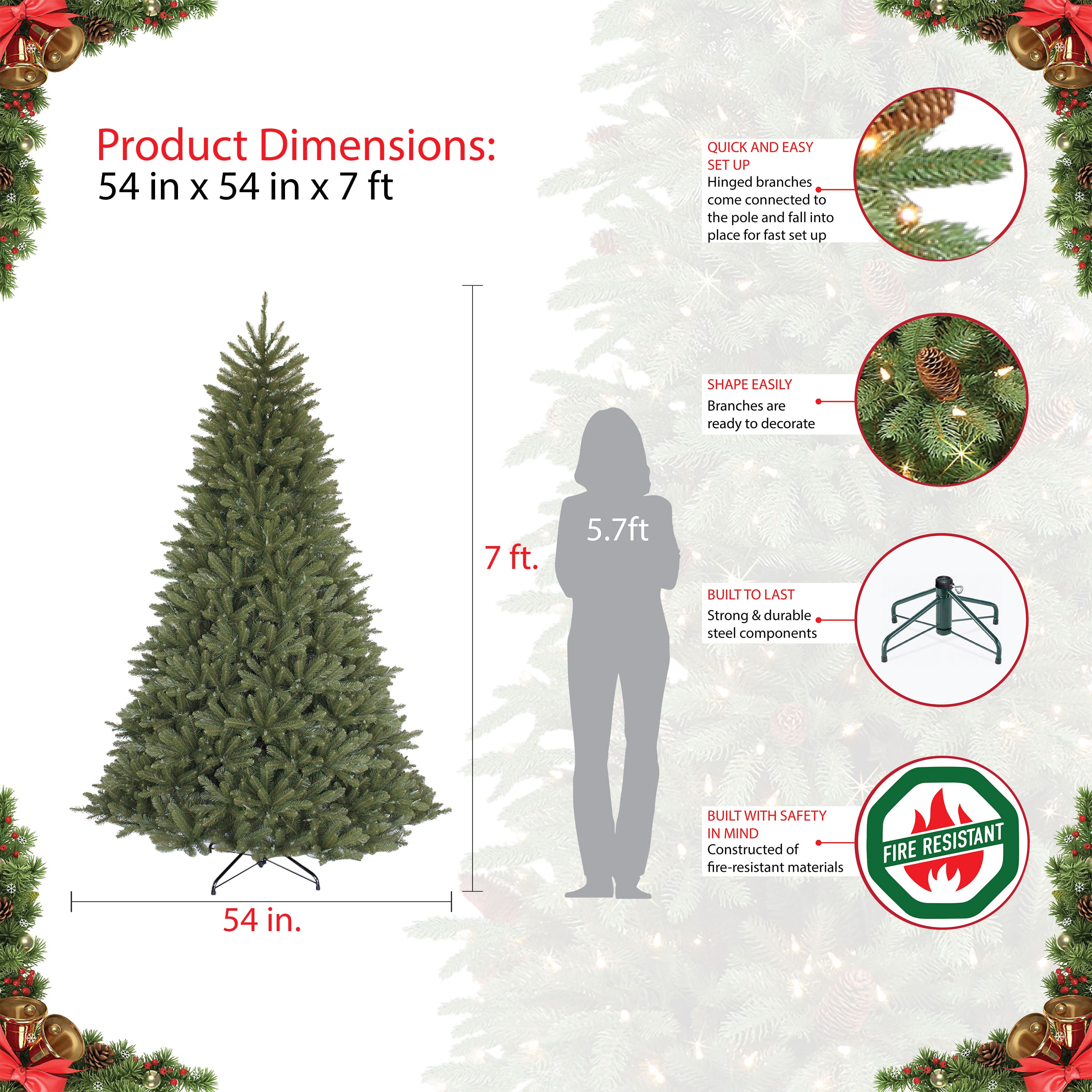 7ft. Unlit Fraser Fir Artificial Christmas Tree