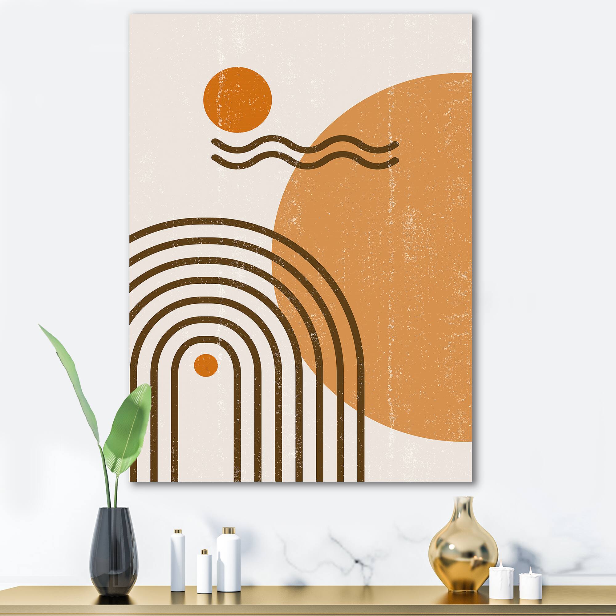 Designart - Abstract Rainbow Sun and Moon In Earth Tones II