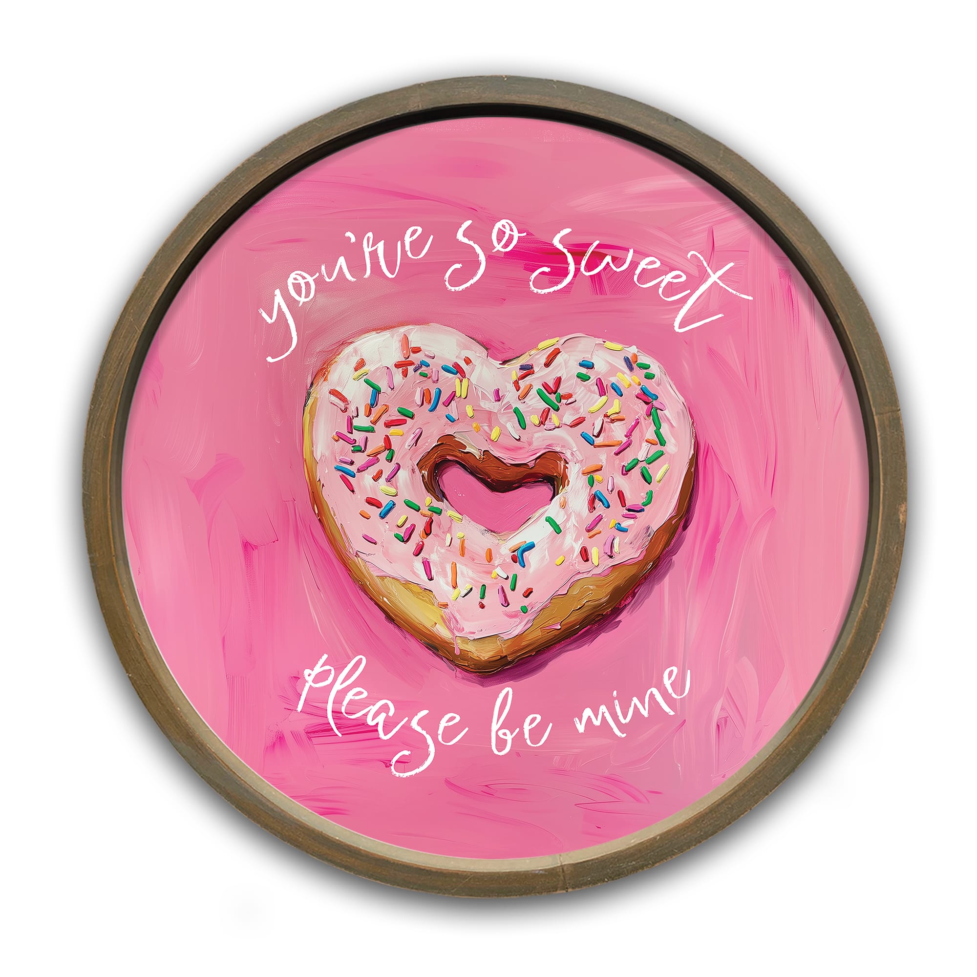Sweet Heart Donut Round Brown Framed Print