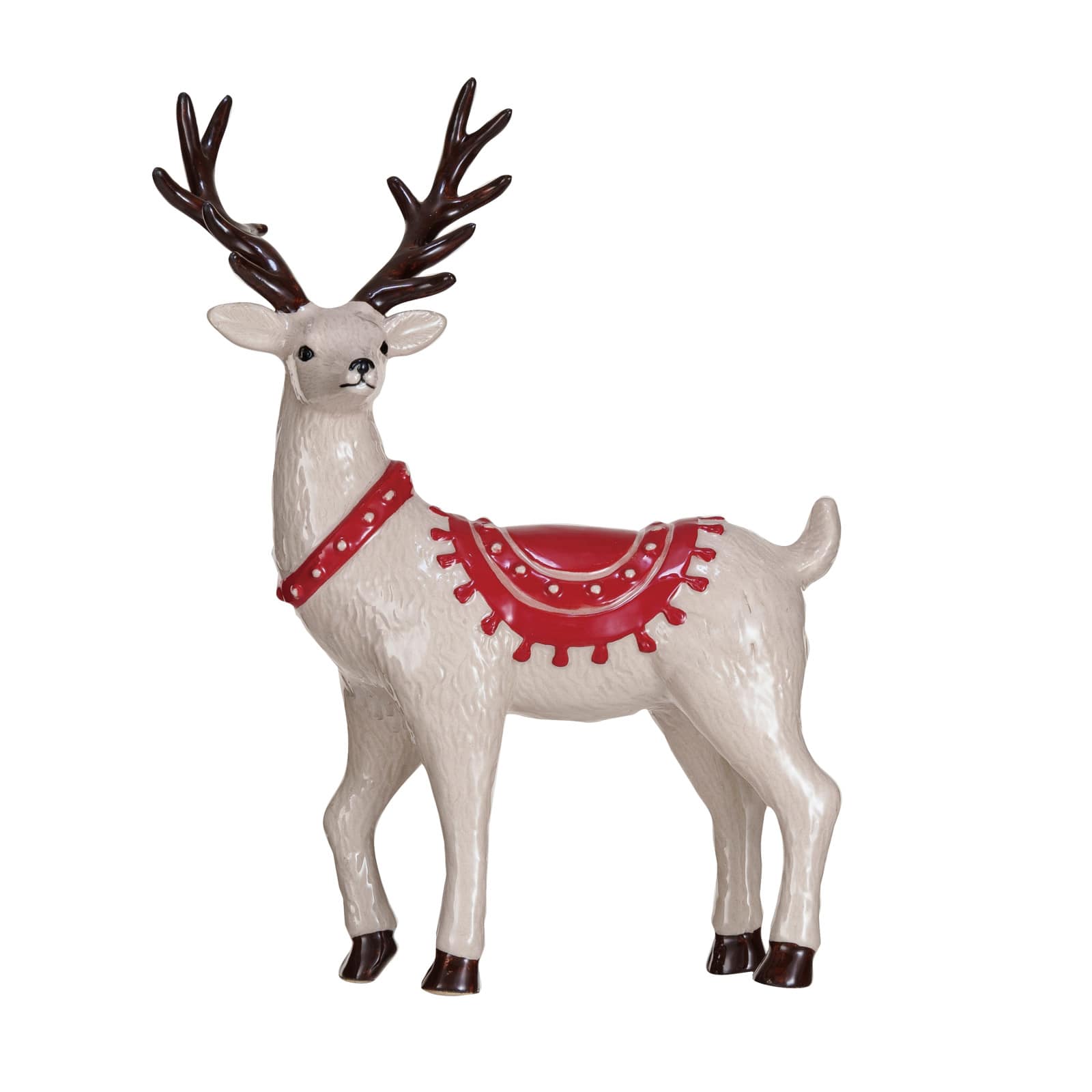 Hello Honey&#xAE; 8.5&#x22; White, Red &#x26; Black Decorative Stoneware Reindeer