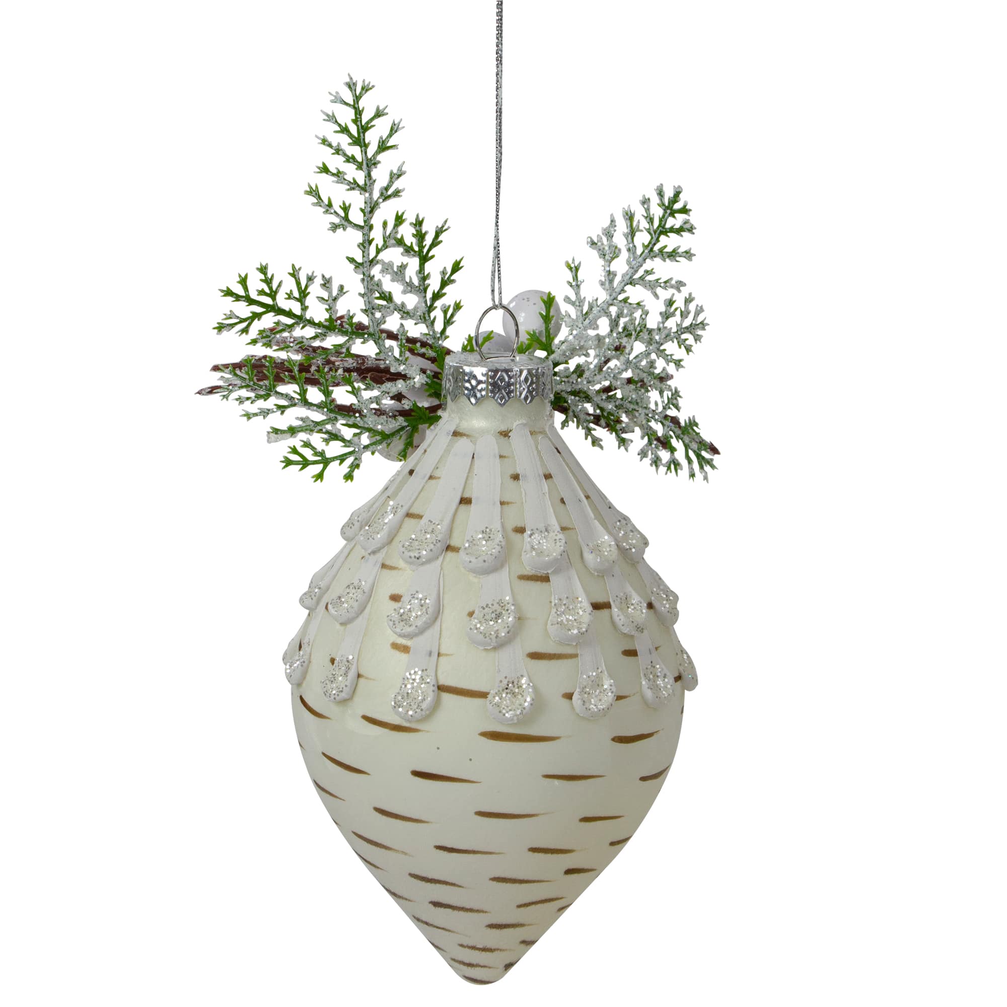 5&#x22; Cedar &#x26; Berries White Finial Christmas Ornament