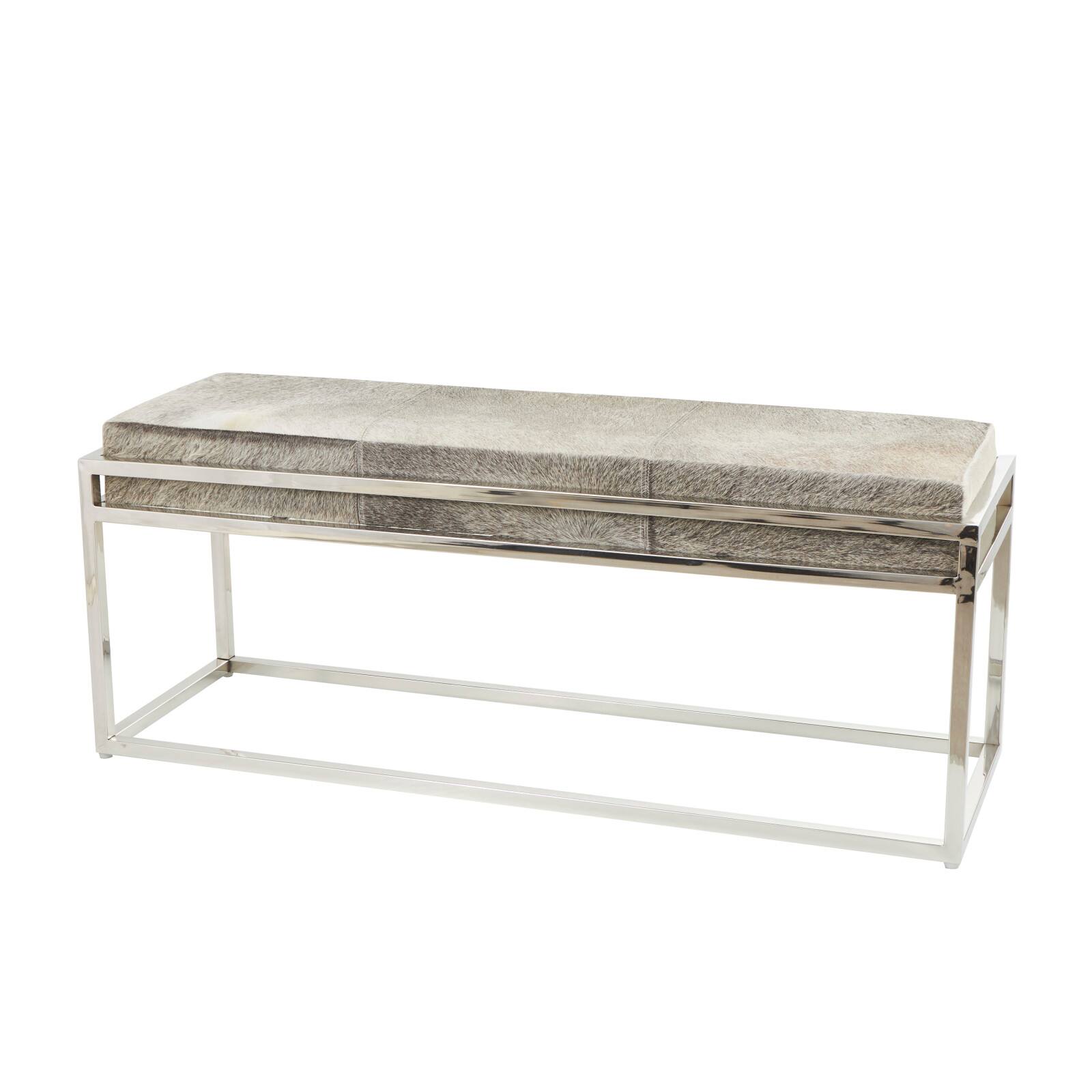 Gray Leather Bench with Silver Stainless Steel Base