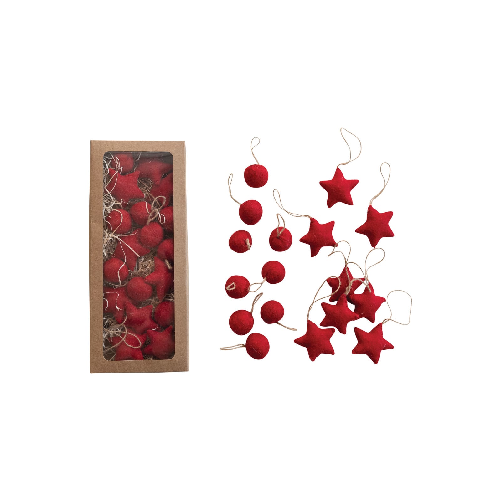 Hello Honey&#xAE; Handmade Wool Felt Ball &#x26; Star Ornament Set in Kraft Box