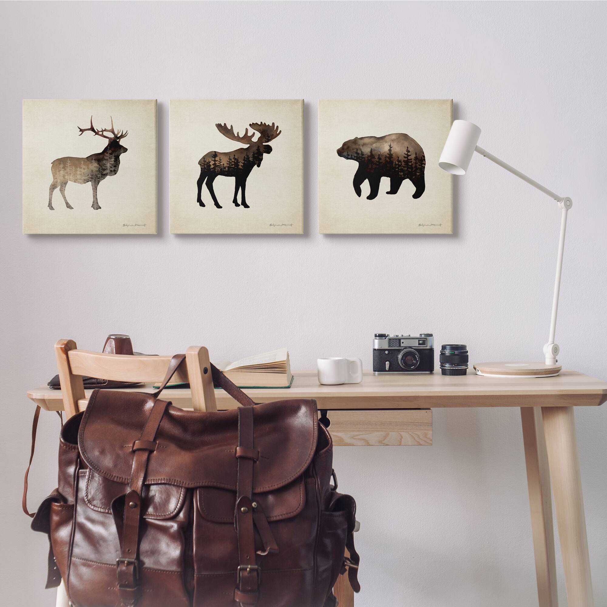 Stupell Industries Woodland Animal Silhouettes Rustic Forest Pine Tree Landscape Canvas Wall Art, 17" x 17"