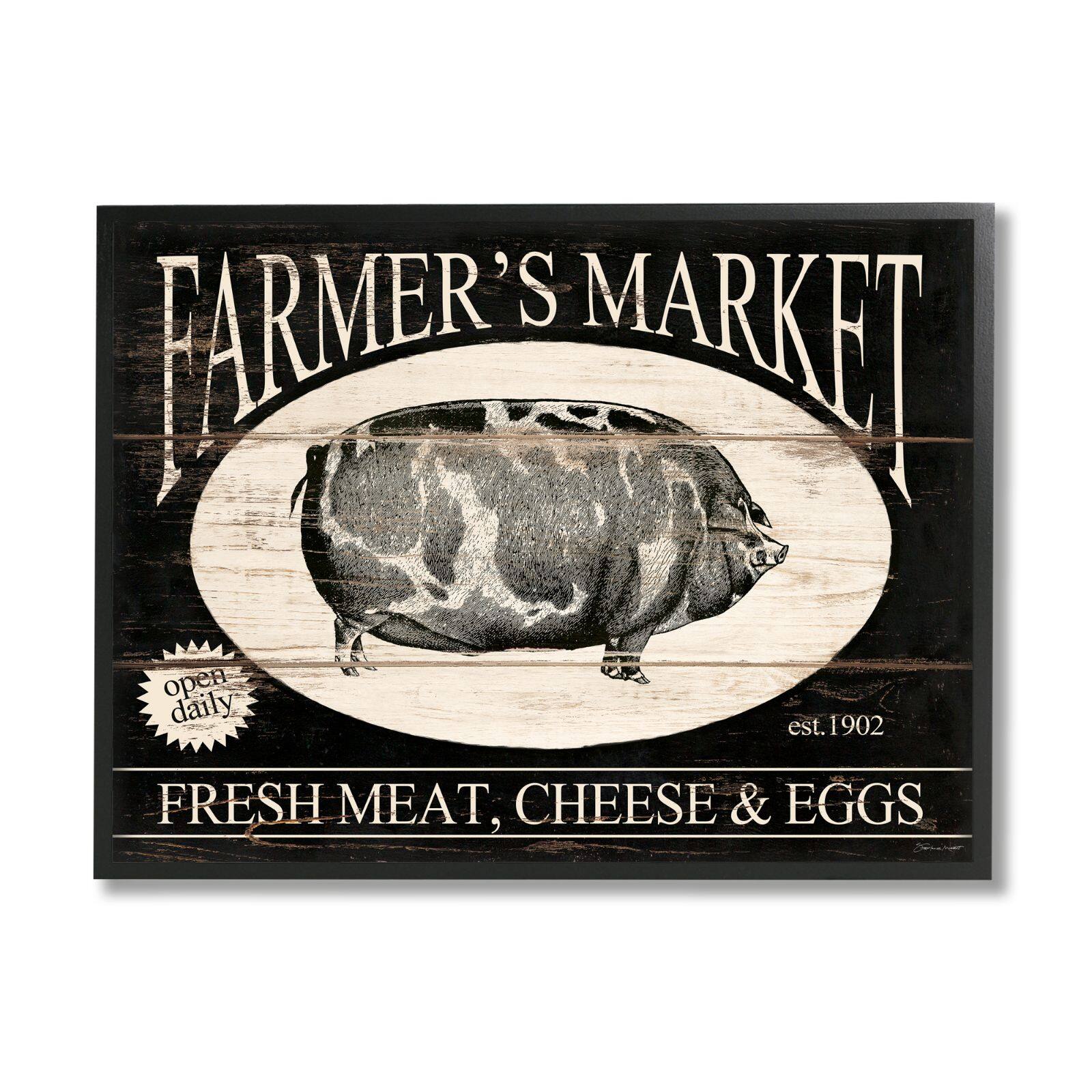 Stupell Industries Farmer&#x27;s market Est. 1902 Vintage Sign Farm Pig Framed Wall Art