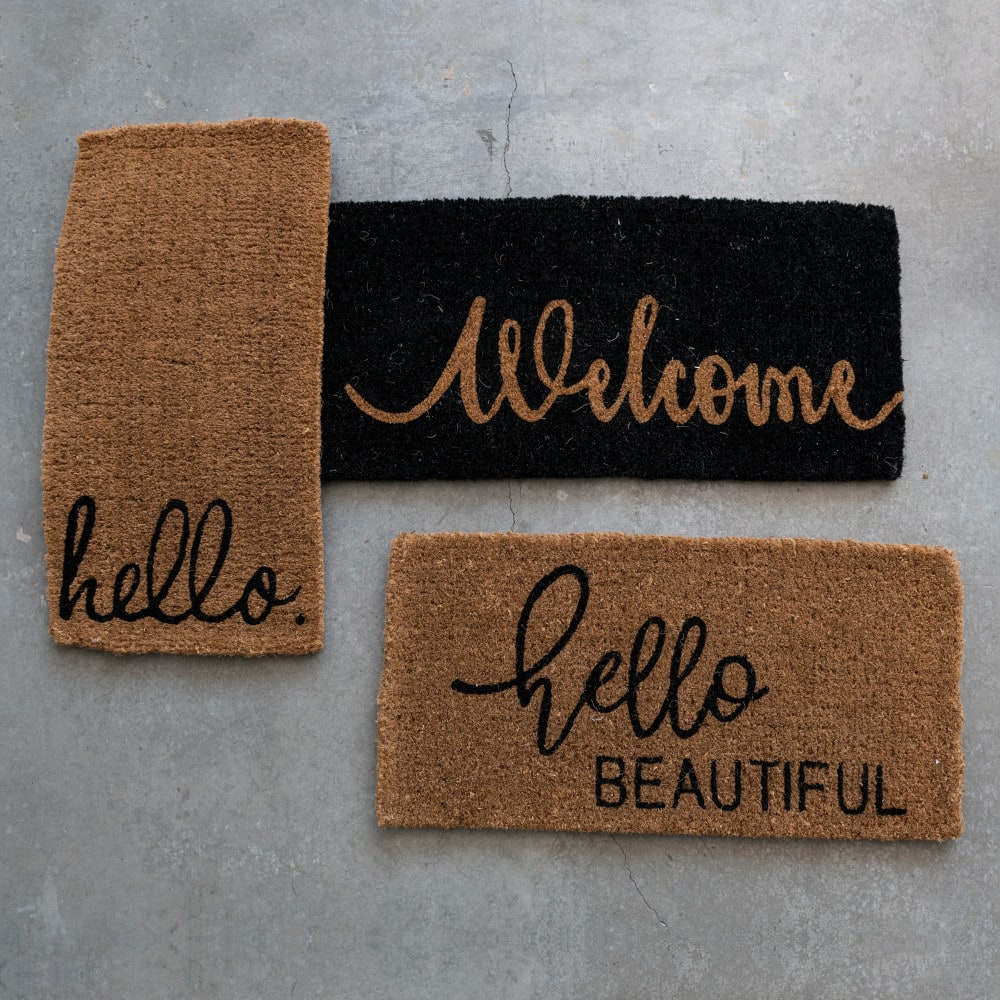 Hello Honey&#xAE; Black &#x26; Brown Hello Beautiful Natural Coir Doormat
