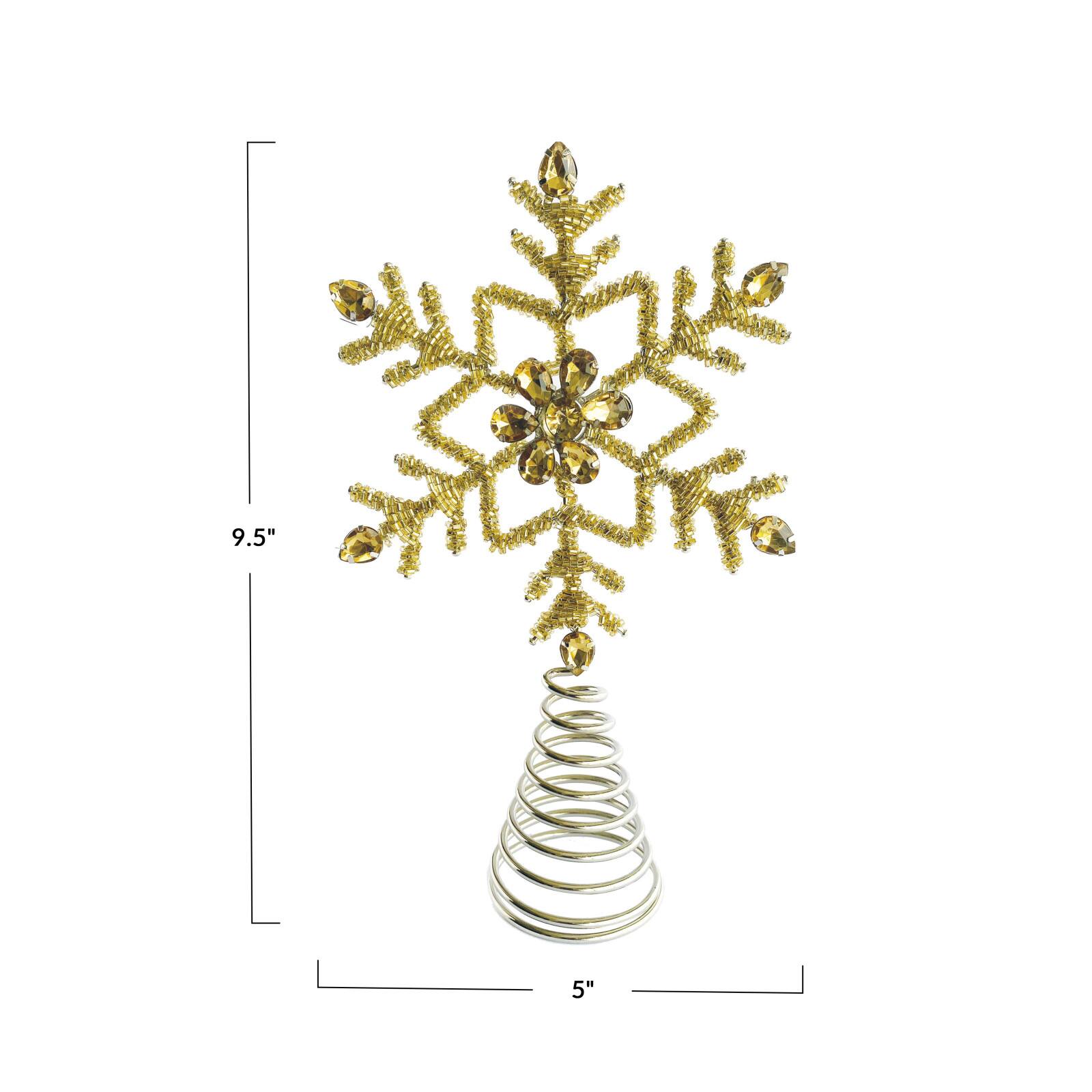 Hello Honey&#xAE; 9.5&#x22; Gold Finish Metal &#x26; Glass Beaded Snowflake Tree Topper