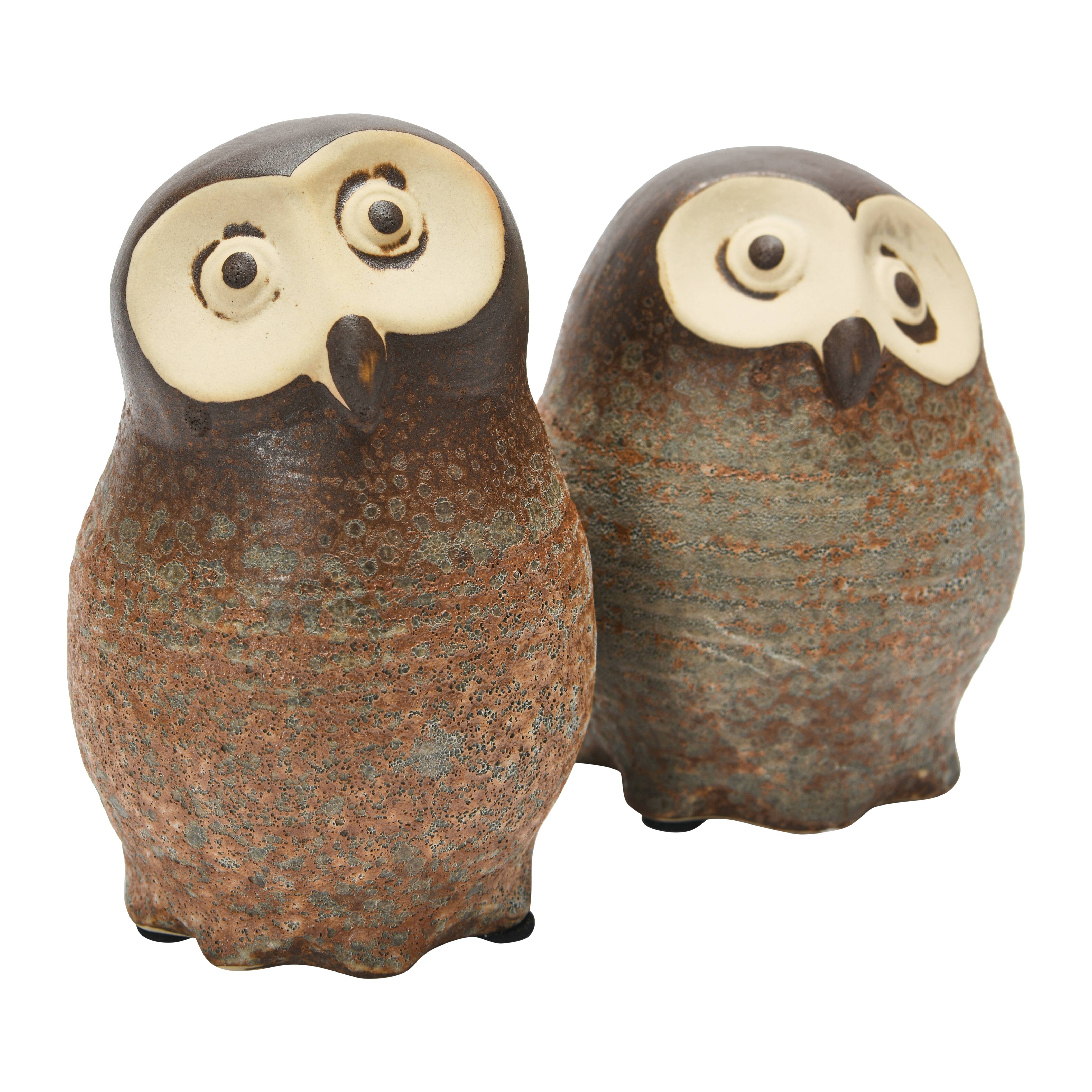 Hello Honey&#xAE; Brown Reactive Glaze Finish Stoneware Owl Figurine Set