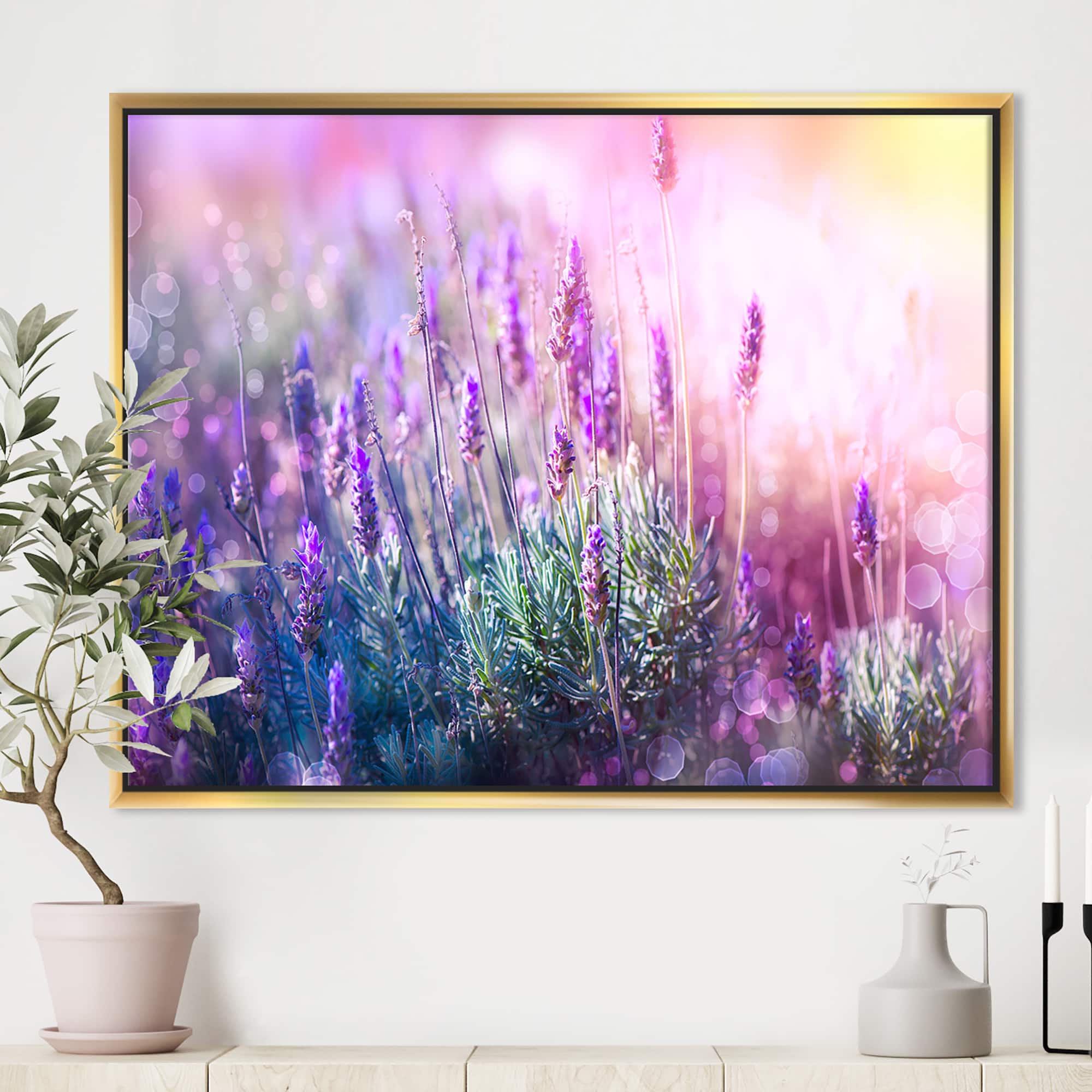 Designart - Growing and Blooming Lavender - Floral Framed Canvas Art print