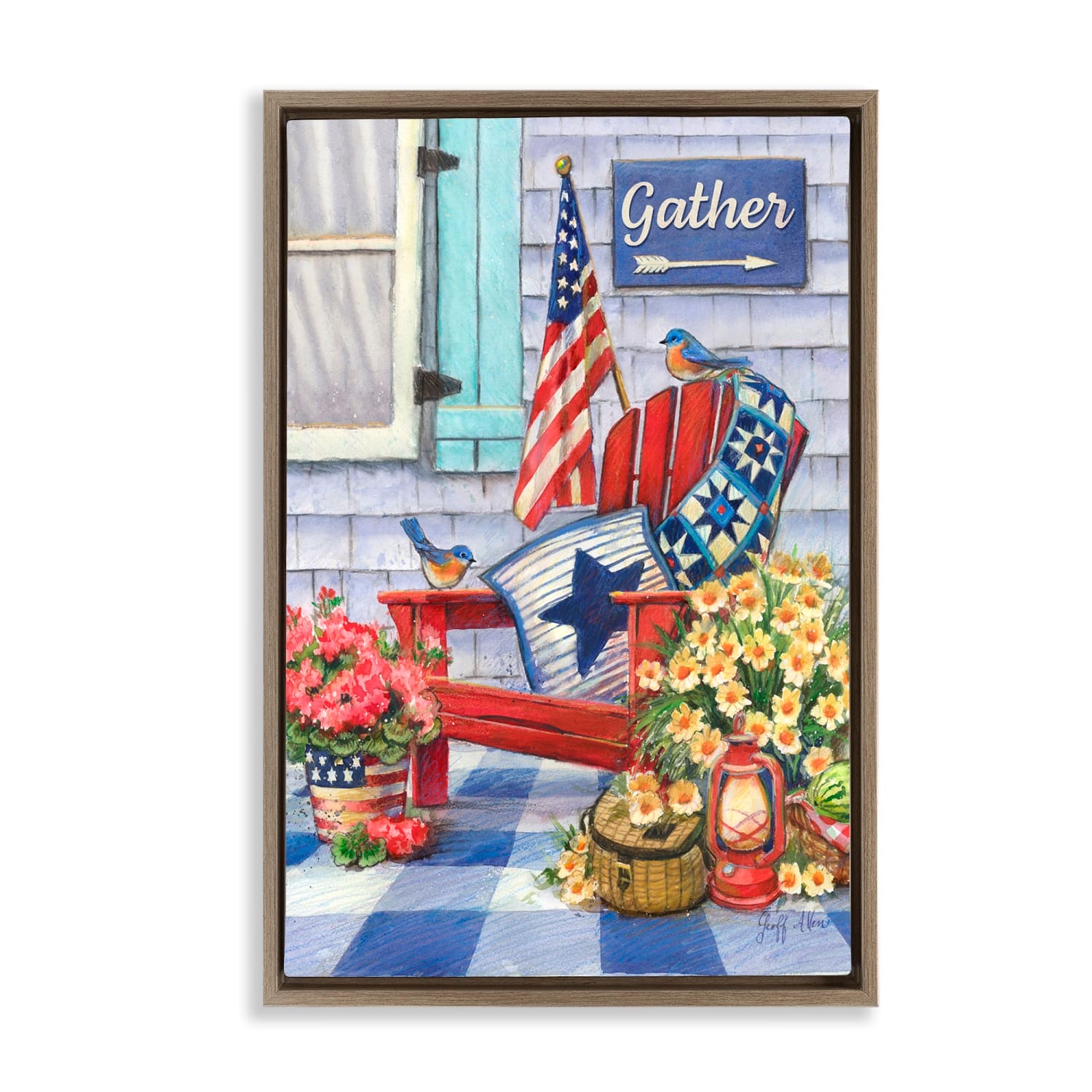 Stupell Industries Patriotic Porch View Floater Framed Art