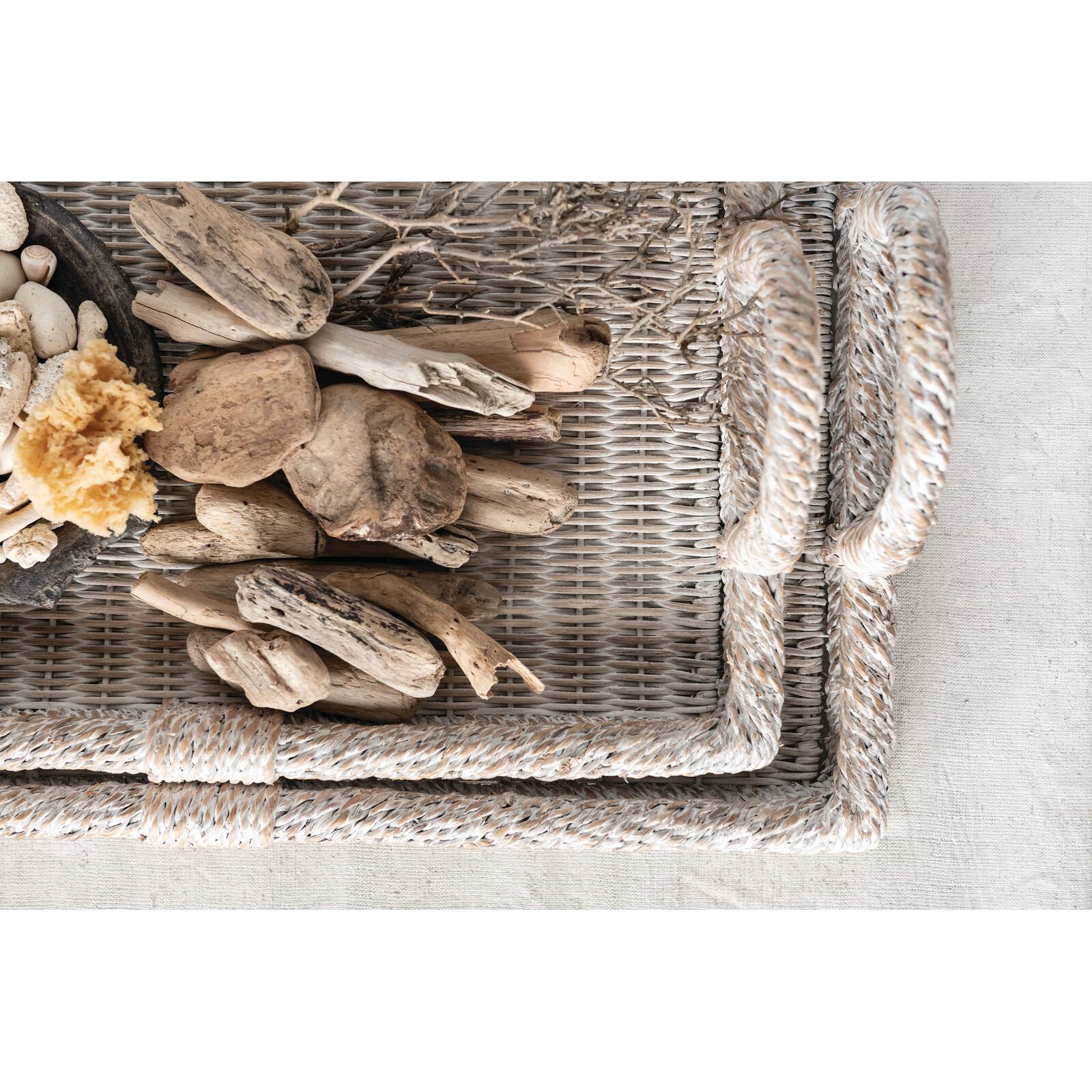 Hello Honey® Whitewashed Decorative Rattan Tray Set with Handles