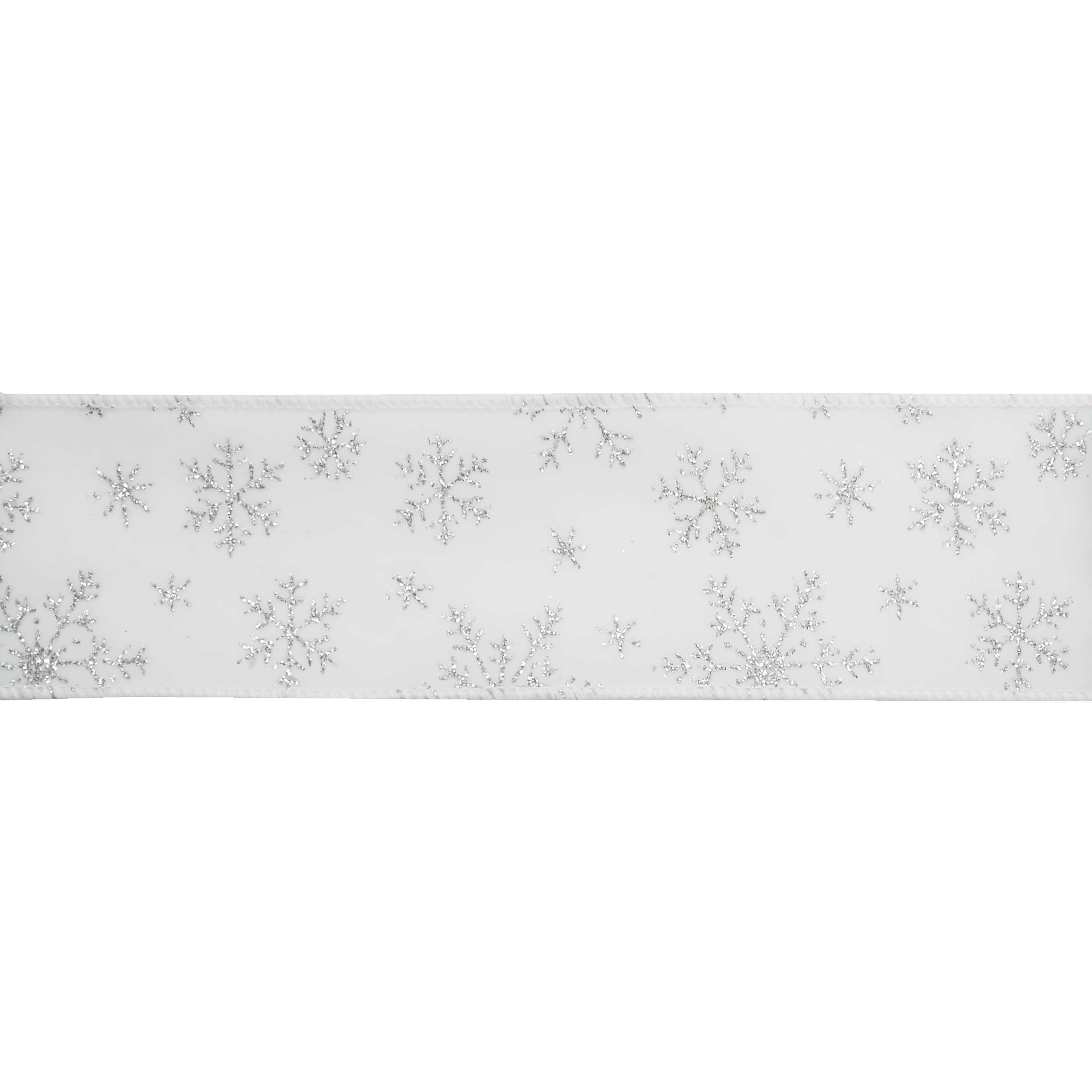 2.5" x 20ft. Silver Snowflake White Taffeta Wired Ribbon by Celebrate It®
