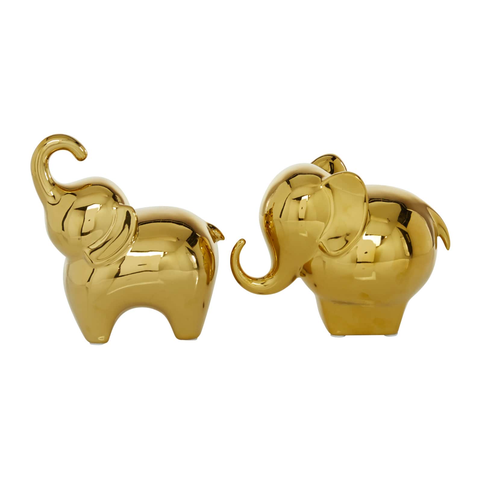 7&#x22; Gold Contemporary Elephant Sculpture Set