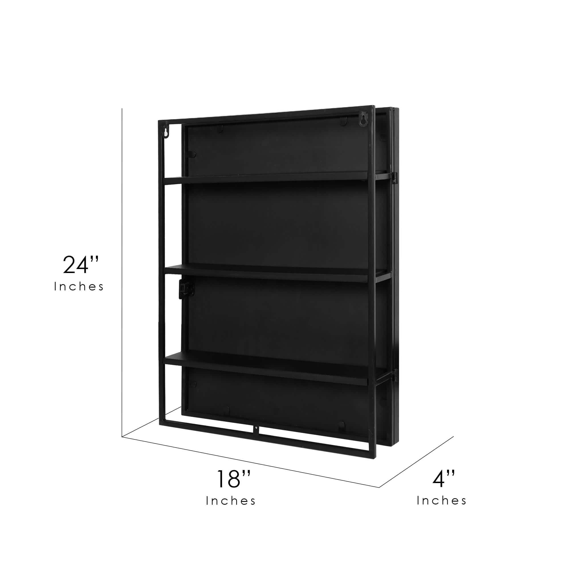 Black Metal Frame Rectangle Vanity Wall Mirror with Shelves, 18&#x22; x 24&#x22;
