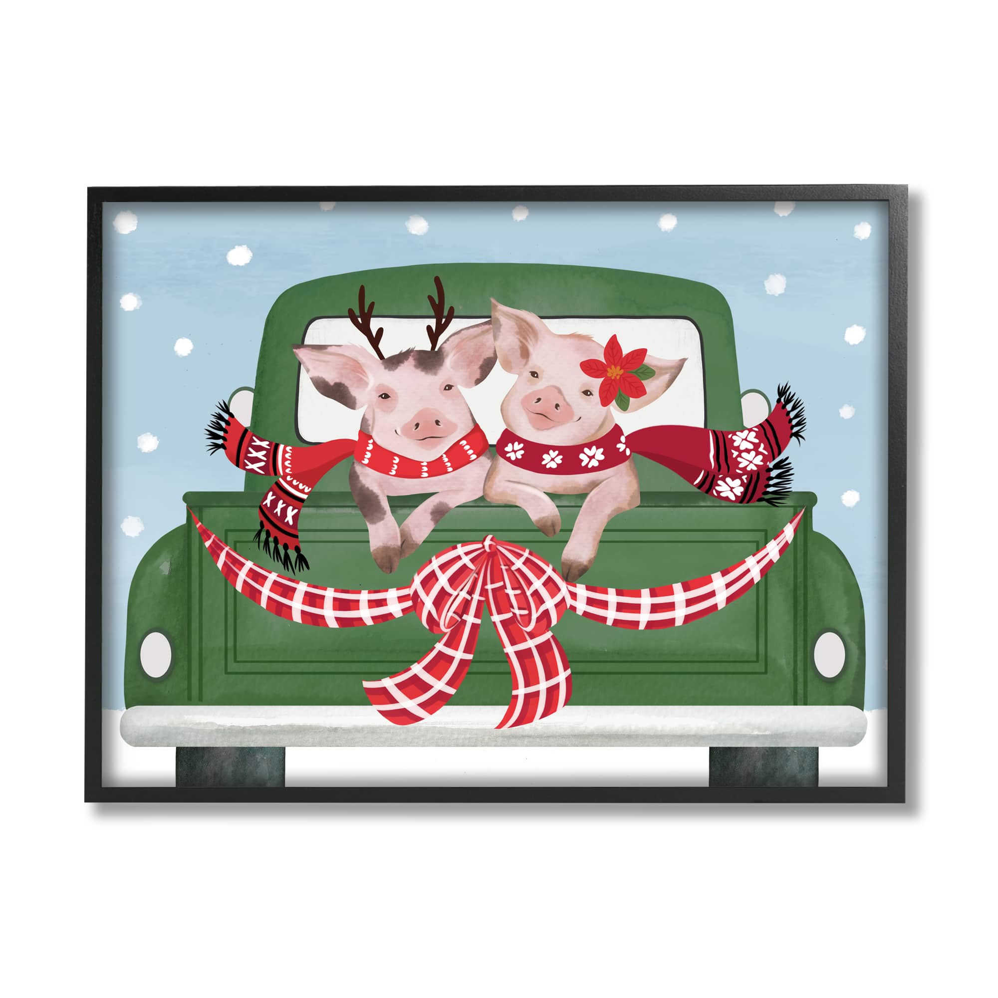 Stupell Industries Farmhouse Pigs Green Holiday Truck Framed Giclee Art