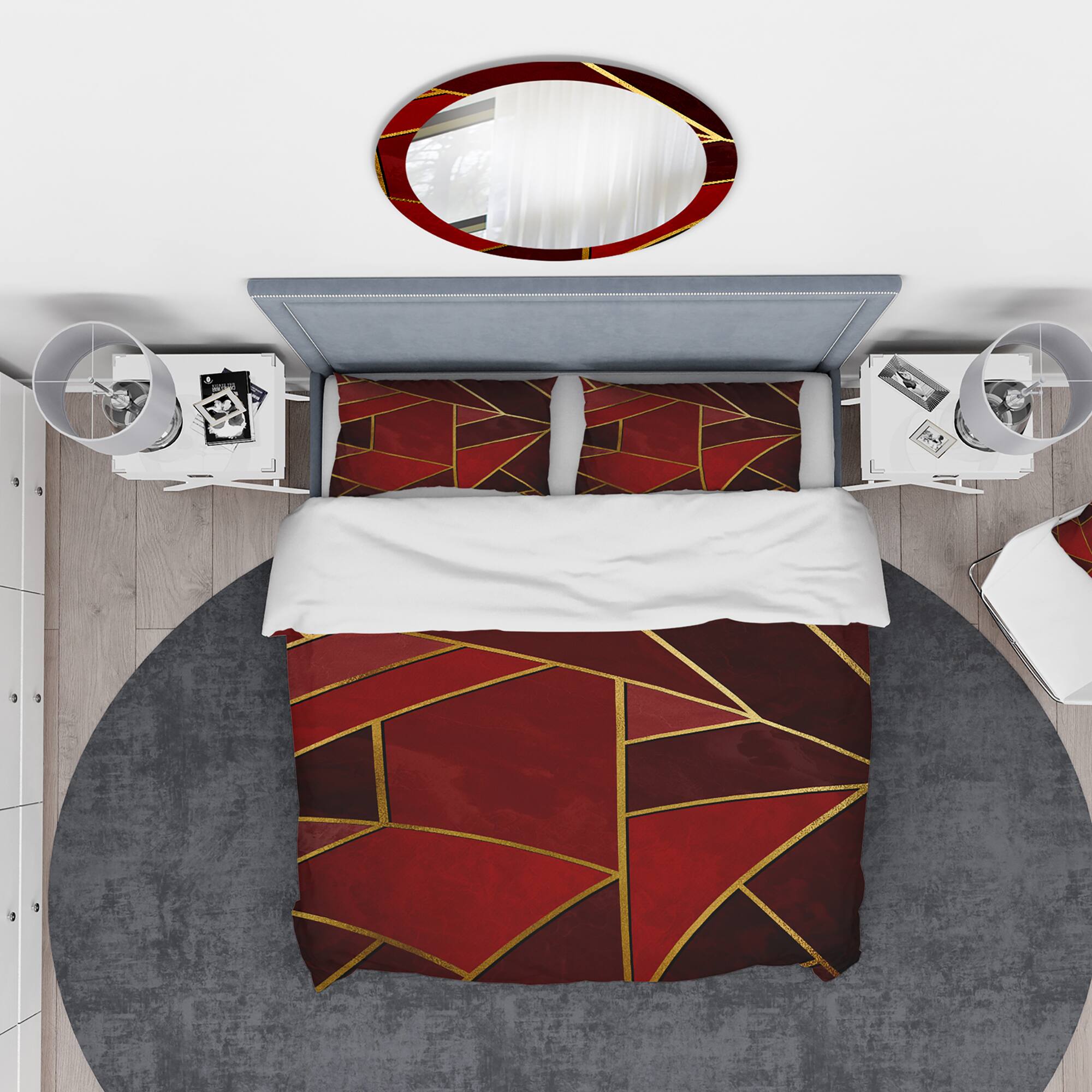 Designart &#x27;Yellow Triangulars over Shades of Red&#x27; Modern &#x26; Contemporary Bedding Set - Duvet Cover &#x26; Shams