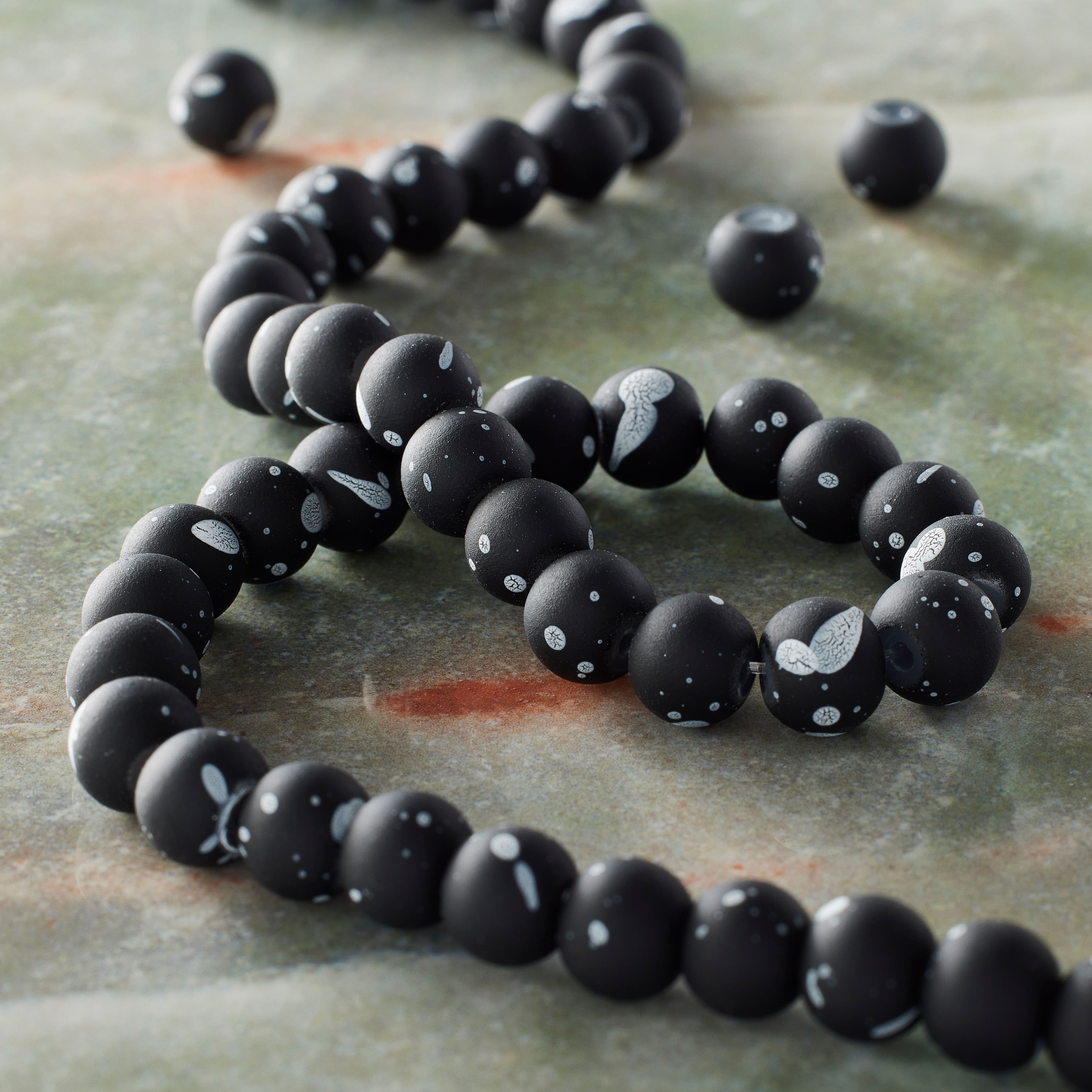 12 Pack: Black & White Matte Glass Round Beads, 7mm by Bead Landing™
