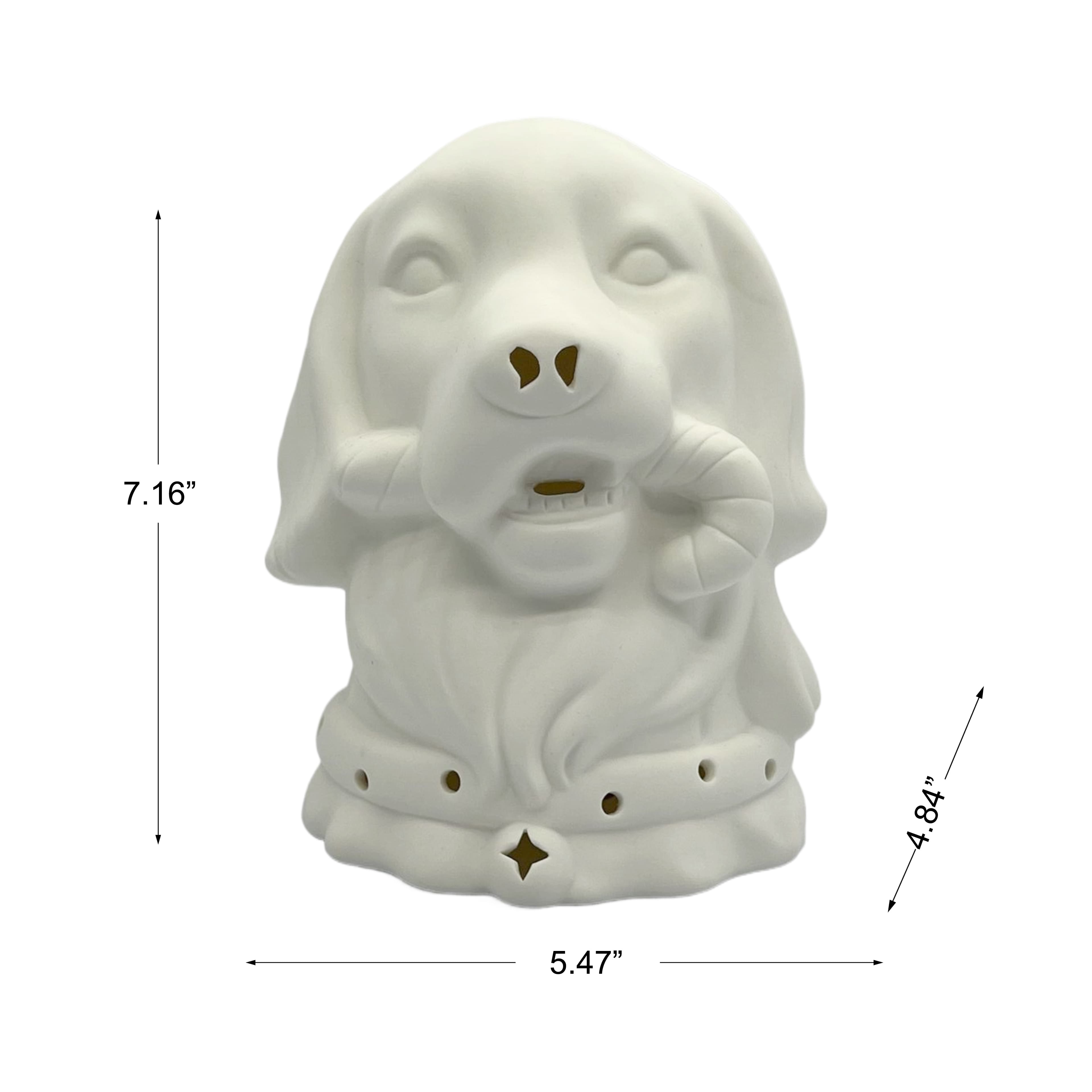 7.25&#x22; LED DIY Ceramic Dog with a Candy Cane D&#xE9;cor by Make Market&#xAE;