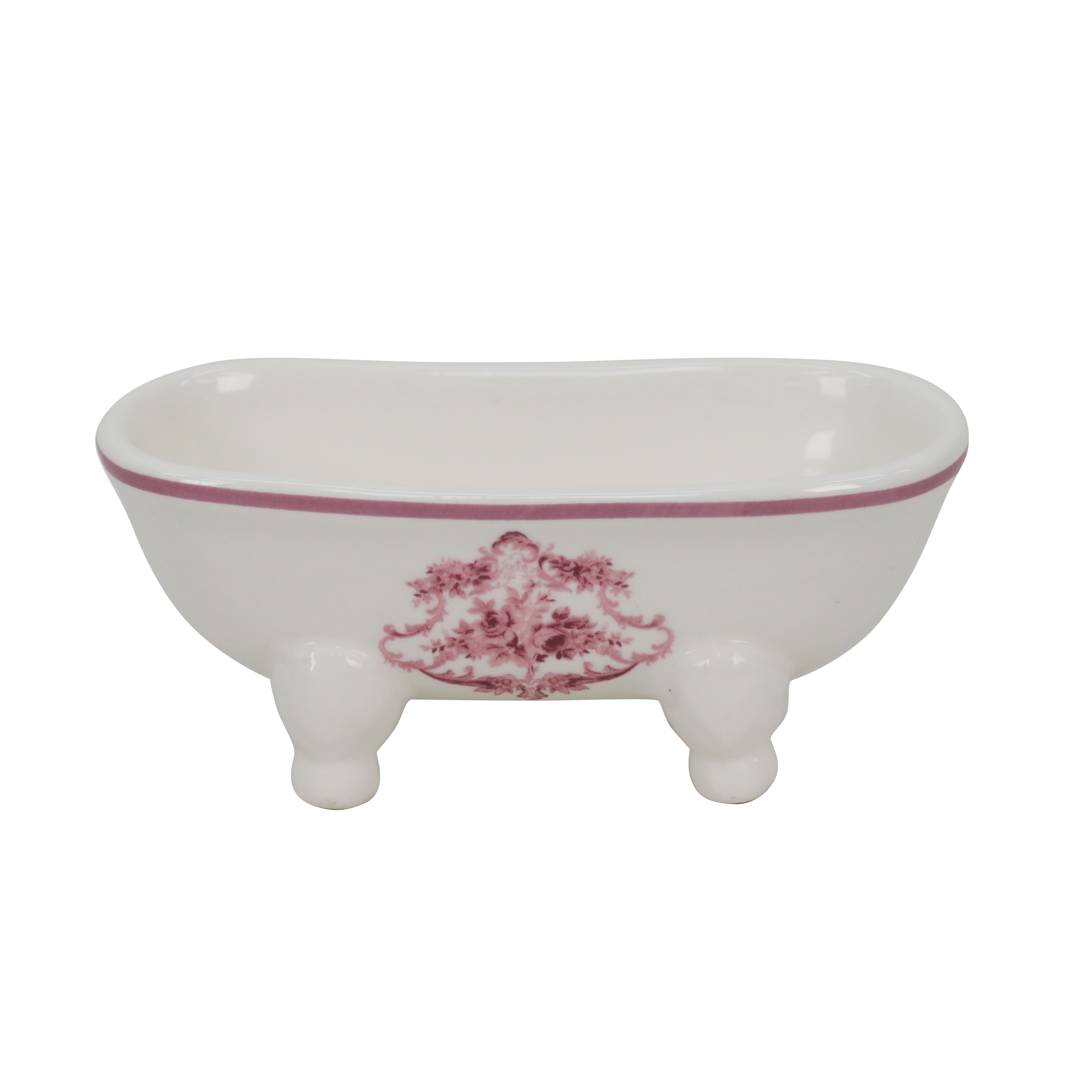 6" White with Light Burgundy Rose Emblem Ceramic Soap Dish by Ashland®