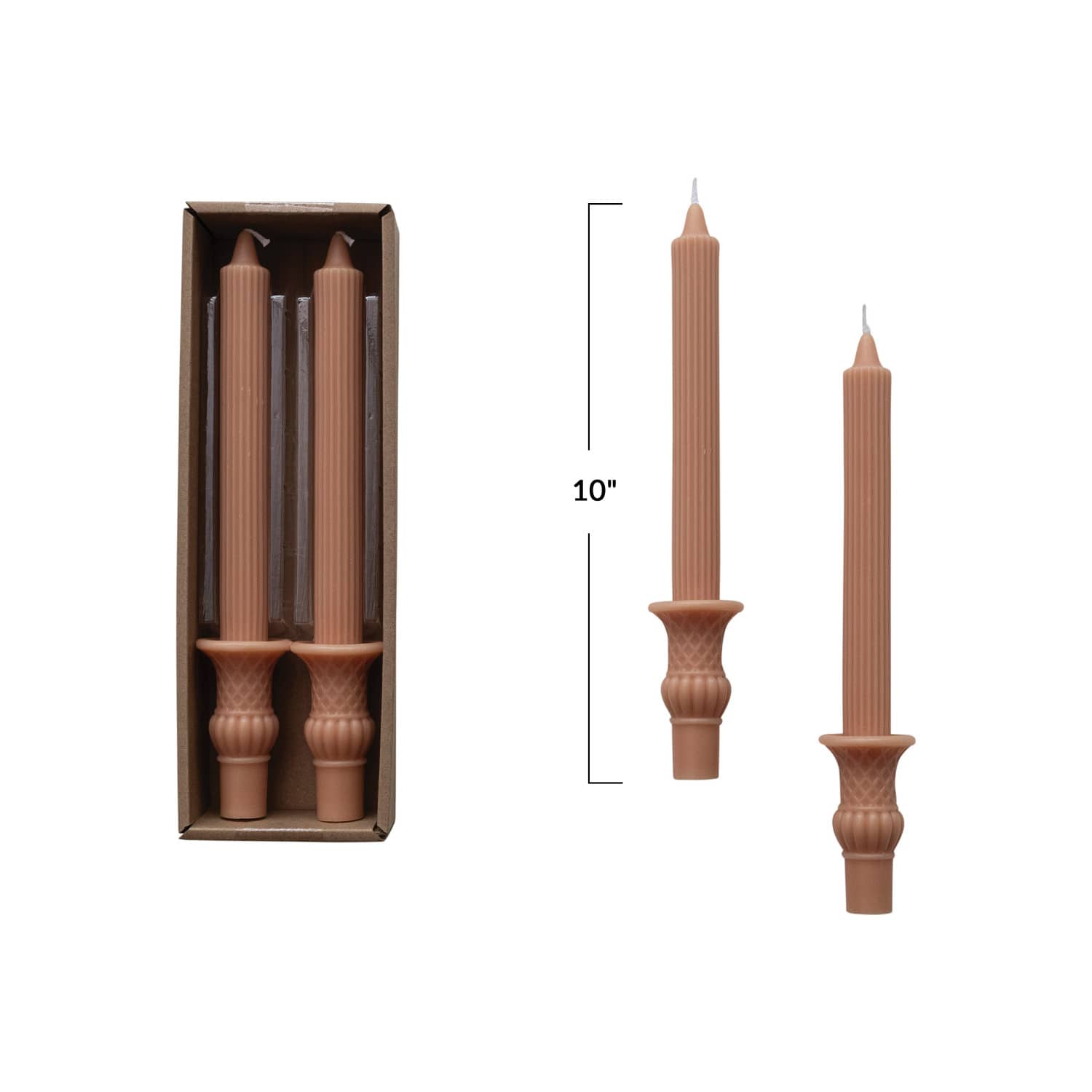Hello Honey® 10" Unscented Taper Candles with Ornate Base, 2ct.